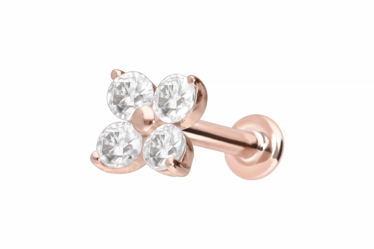 Piercing-Set 14 Karat Gold Labret mit Innengewinde MOISSANIT-BLUME