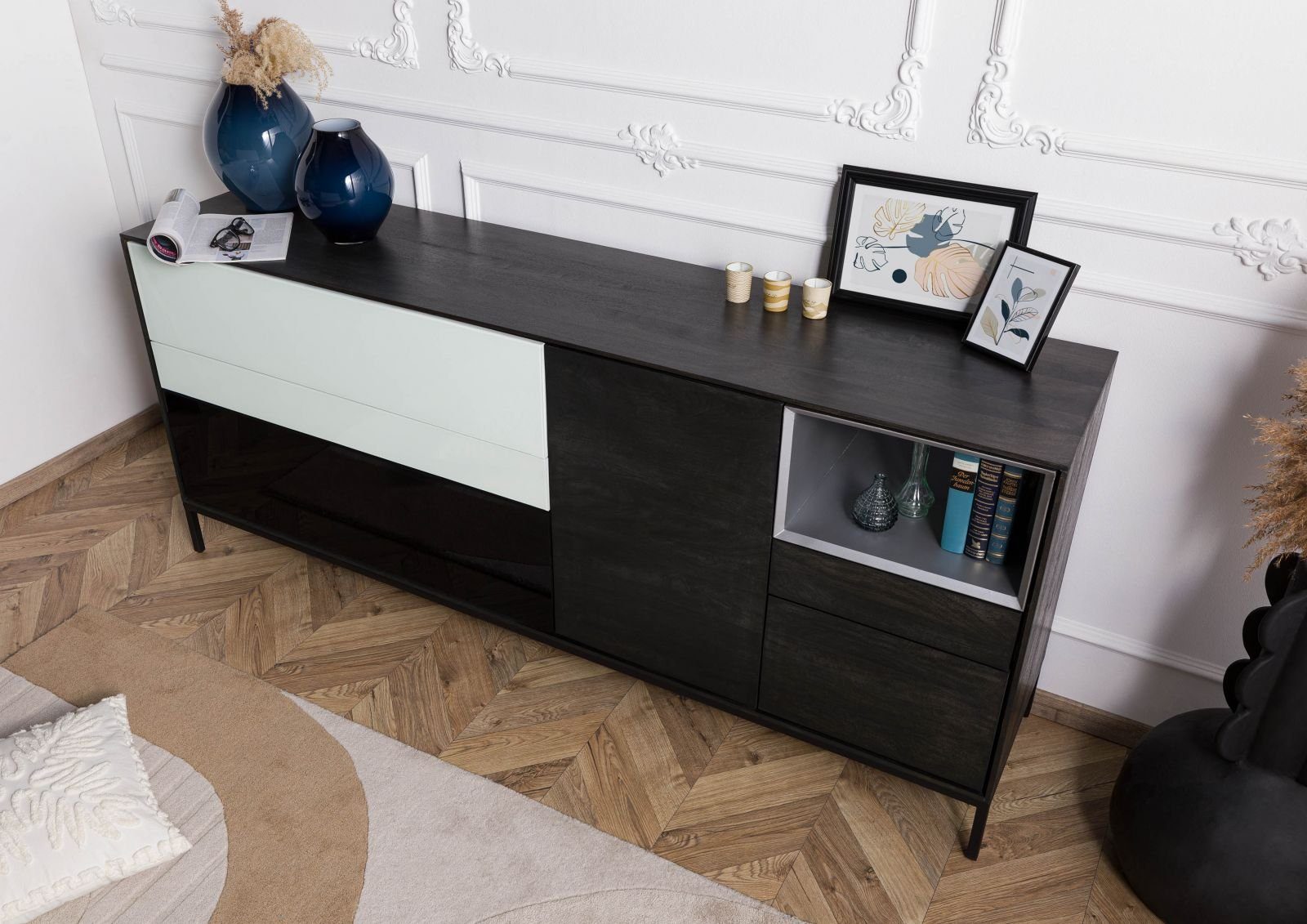 Massivmoebel24 Sideboard (Sideboard Mango 200x45x85 dunkelgrau günstig online kaufen