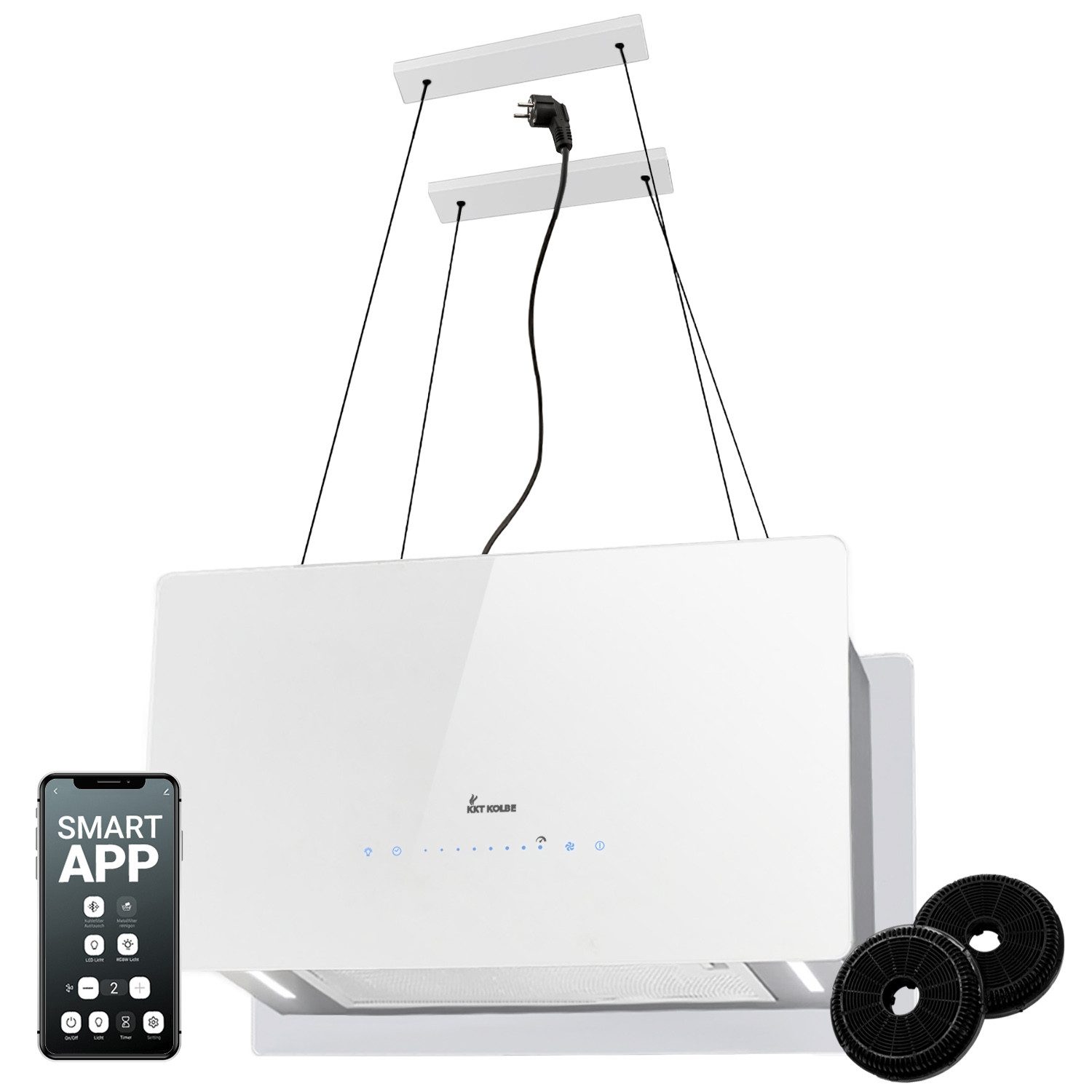 KKT KOLBE Inselhaube Dunstabzugshaube Inselhaube CUBE60-Serie 60cm Dunstabzugshaube Inselhaube CUBE60-Serie 60cm, Abzugshaube / Inselhaube / Umluft / Weiß / Glas / Touch LED / WiFi
