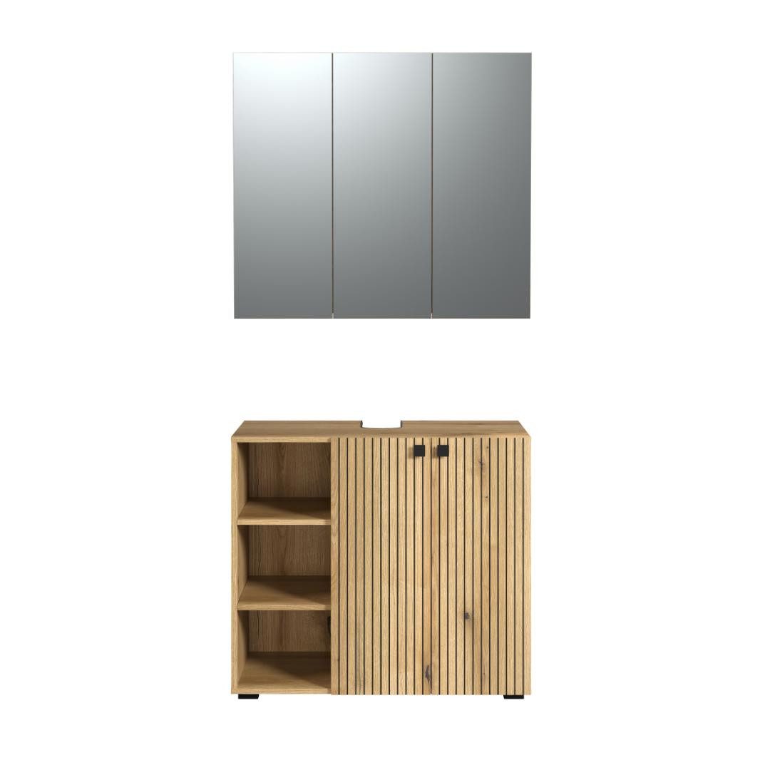 trendteam Badezimmer-Set PureBliss Badmöbelset Waschschrank und Spiegelschr, (2-St)