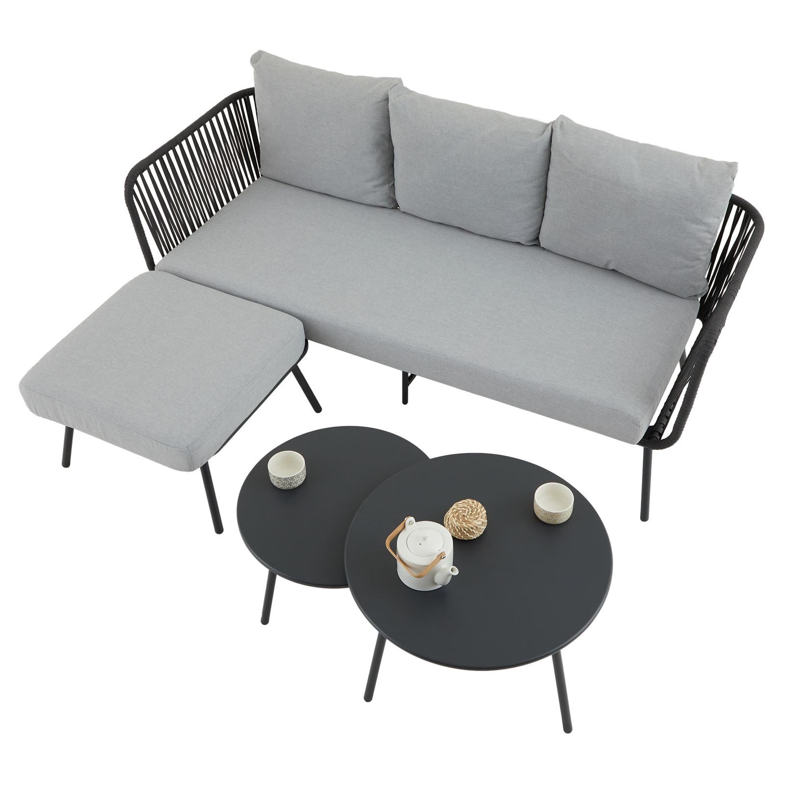 CARO-Möbel Gartenlounge-Set MYKONOS, Outdoor Dreisitzer Sofa mit Beistellti günstig online kaufen