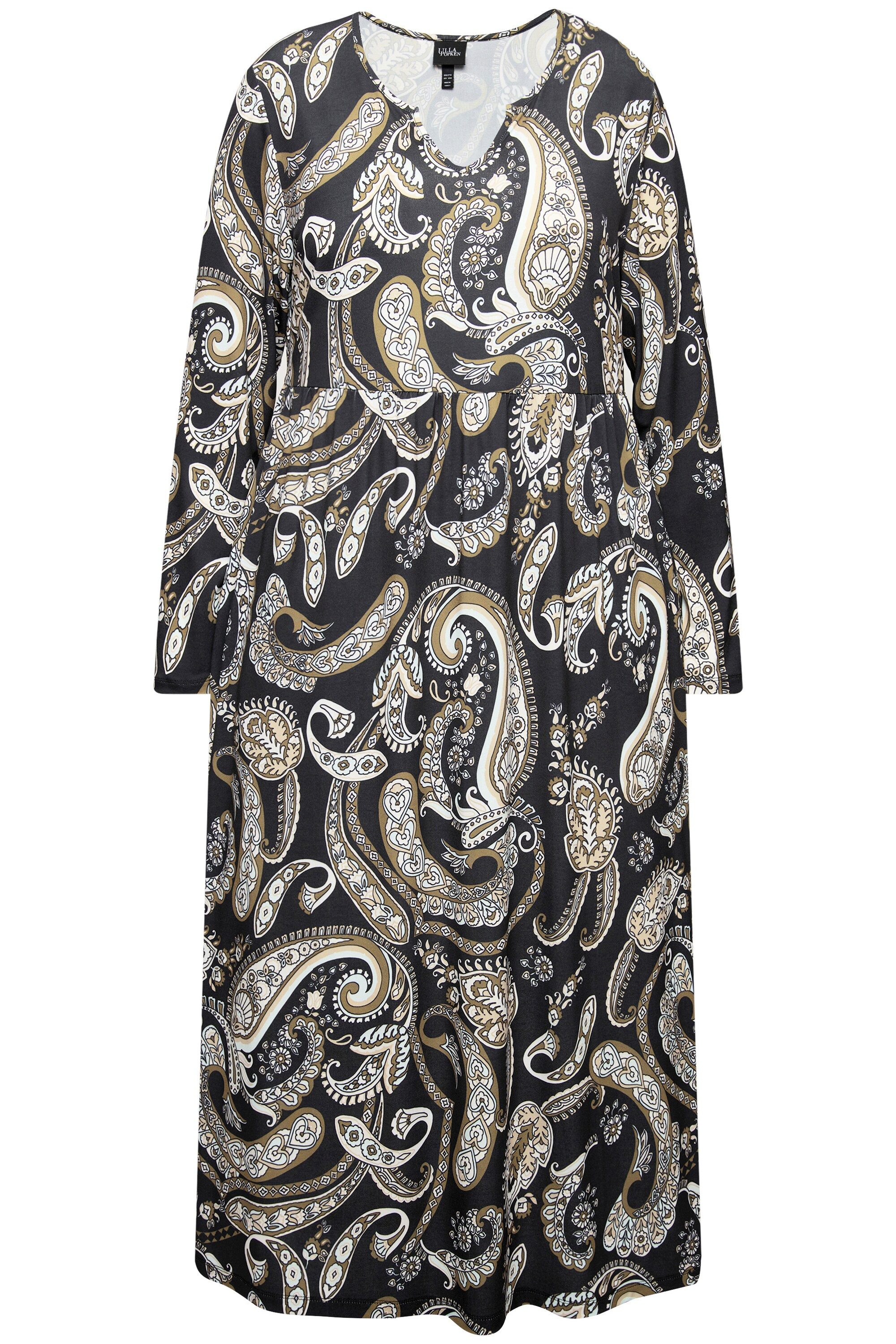 Ulla Popken Maxikleid Jerseykleid A-Linie Tunika-Ausschnitt Langarm günstig online kaufen