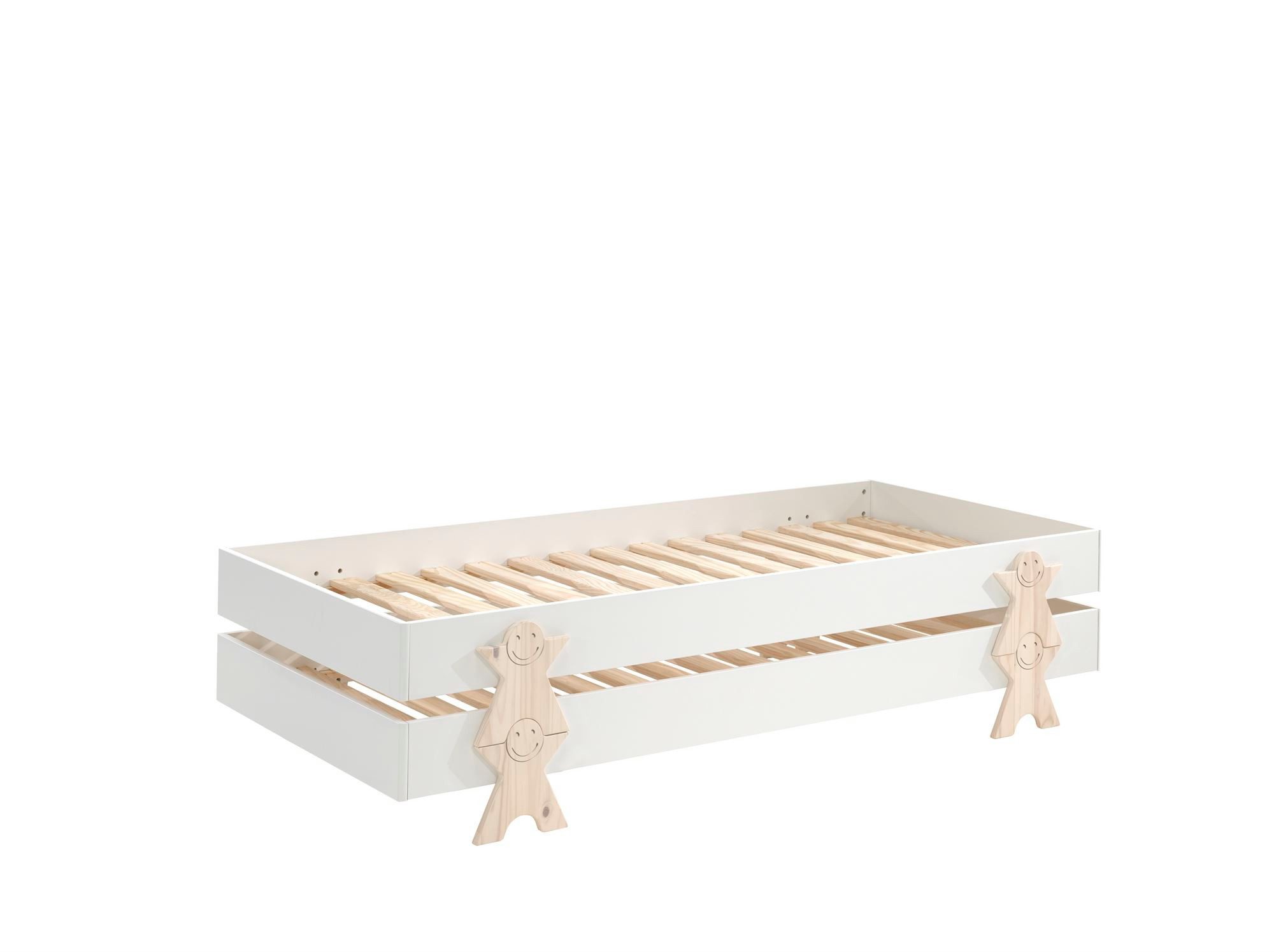 58 aufm Kessel Bettgestell Stapelbett (2er Set) Karlene 204x94x48 Kinderbett MDF Weiß (inkl. Versand, Lieferung bis Verwendungsstelle), Liegefläche 90x200, platzsparendes Stapelbett, stapelbar bis 3 Betten