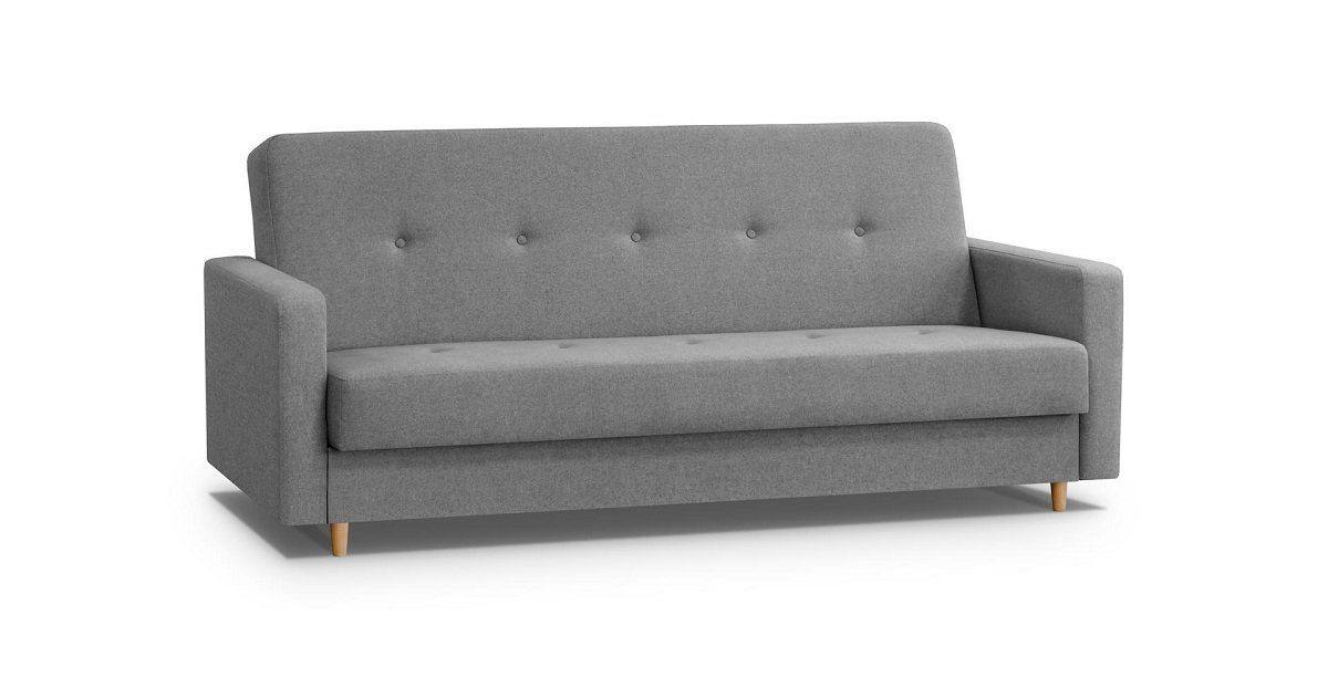 Beautysofa 3-Sitzer Sofa für 3 Personen ADELINE Holzfüße Skandinavisch Polstersofa, Schlaffunktion, Wellenfedern grau
