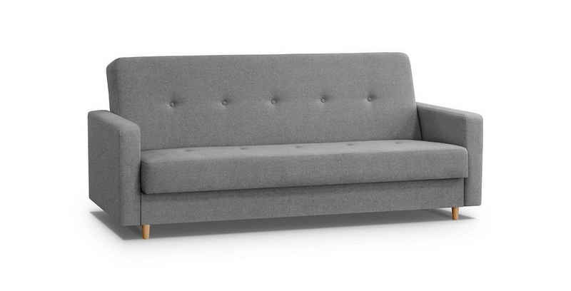 Beautysofa 3-Sitzer Sofa für 3 Personen ADELINE Holzfüße Skandinavisch Polstersofa, Schlaffunktion, Wellenfedern