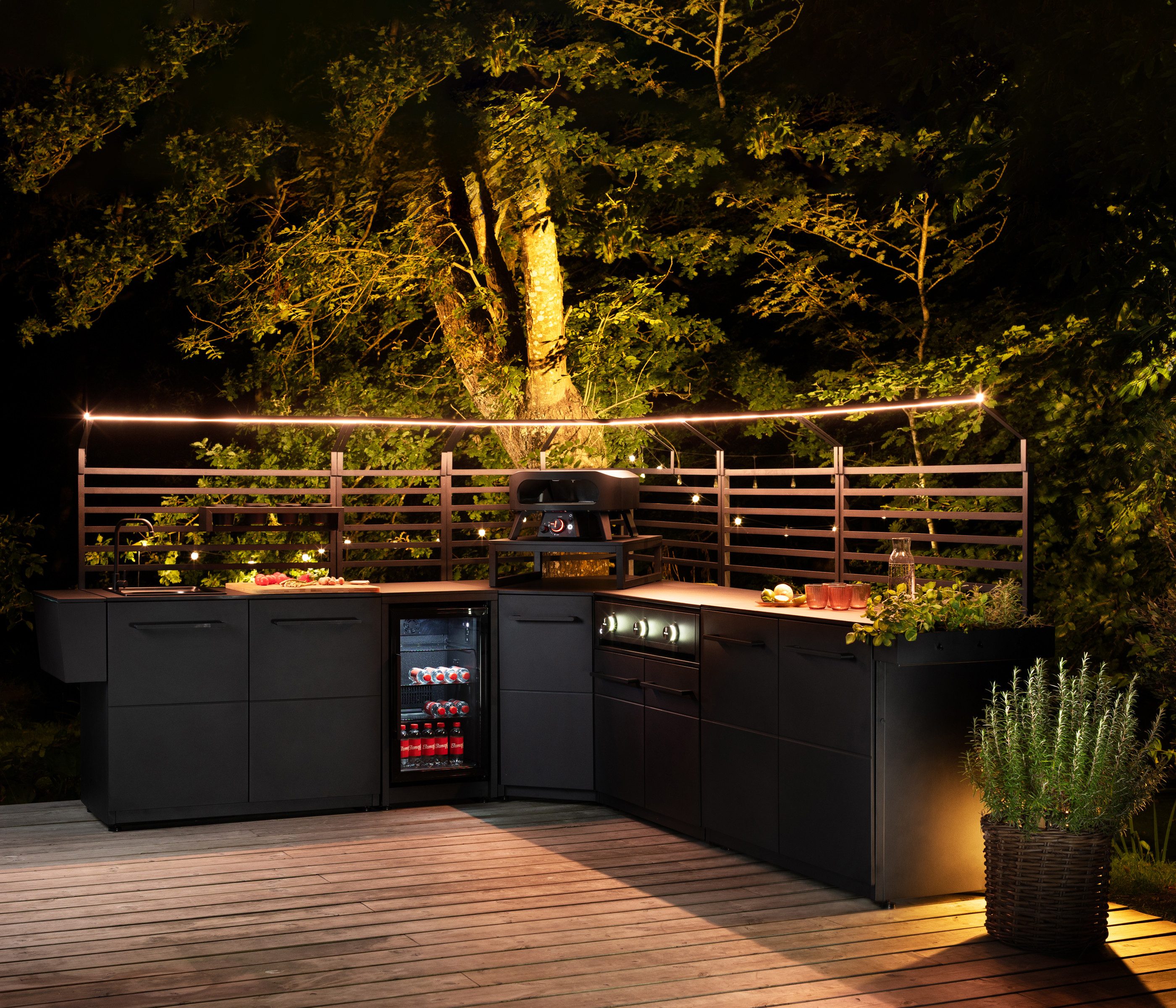 COZZE Outdoor-Küche Eckmodul Elements, mit HPL Platte, 90 x 90 x 90 cm, Stahl, schwarz, flexibel erweiterbares Modul der Cozze® Outdoor-Küche