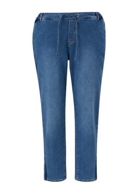 TRIANGLE Stoffhose Jeans / Mom Fit / Mid Rise Gummizug, Logo, Waschung, Kontrastnähte