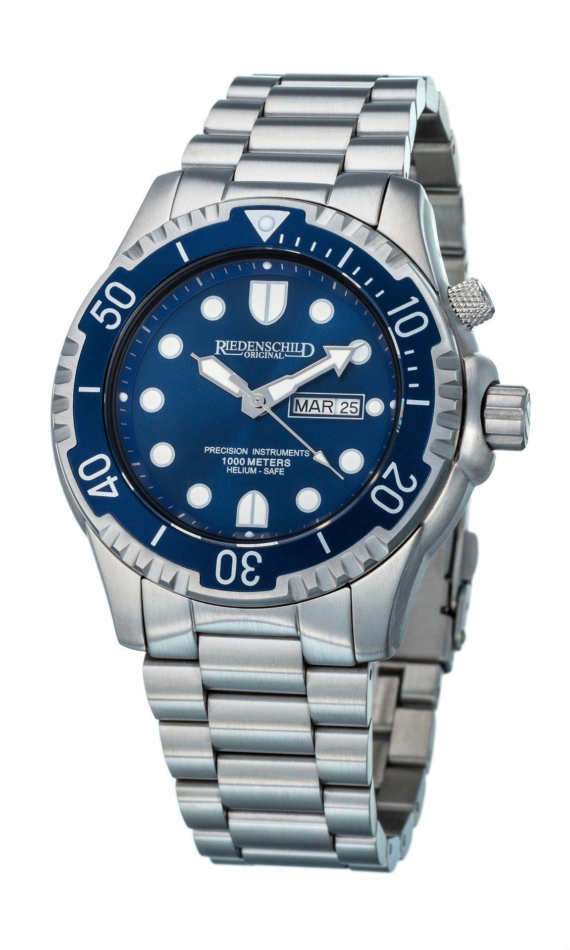 Riedenschild RS8000-08 Blau Silikon-/Edelstahlband Taucheruhr 100ATM mit 46 mm, Heliumventil