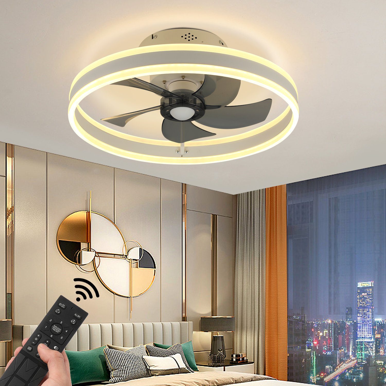 Lüfter, den Leuchte, Ø50cm, Deckenlampe LED Kaltweiß/Naturweiß/Warmweiß, Decken integriert, LED-Beleuchtung LED Deckenventilator, Ventilator Dimmbare für 50W oyajia LED Innen Deckenleuchte fest 6-stufiger