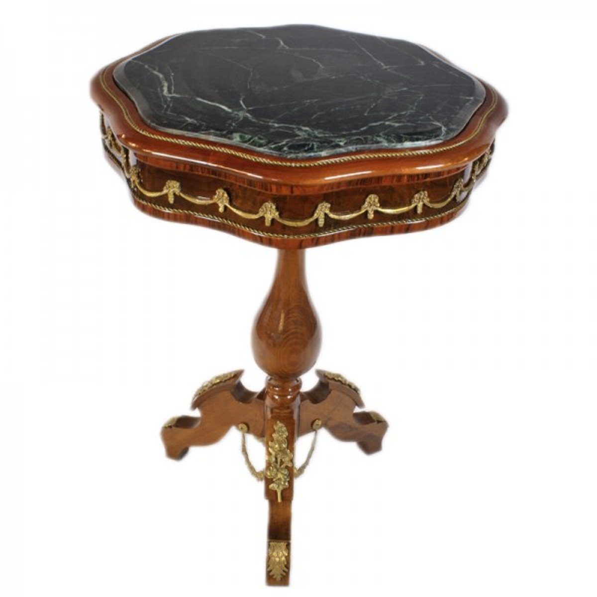 Beistelltisch Mahagoni Stil 60cm Marmorplatte Beistelltisch H80 Gold x Ludwig / - Tisch Antik mit - Barock XVI Padrino Casa Möbel