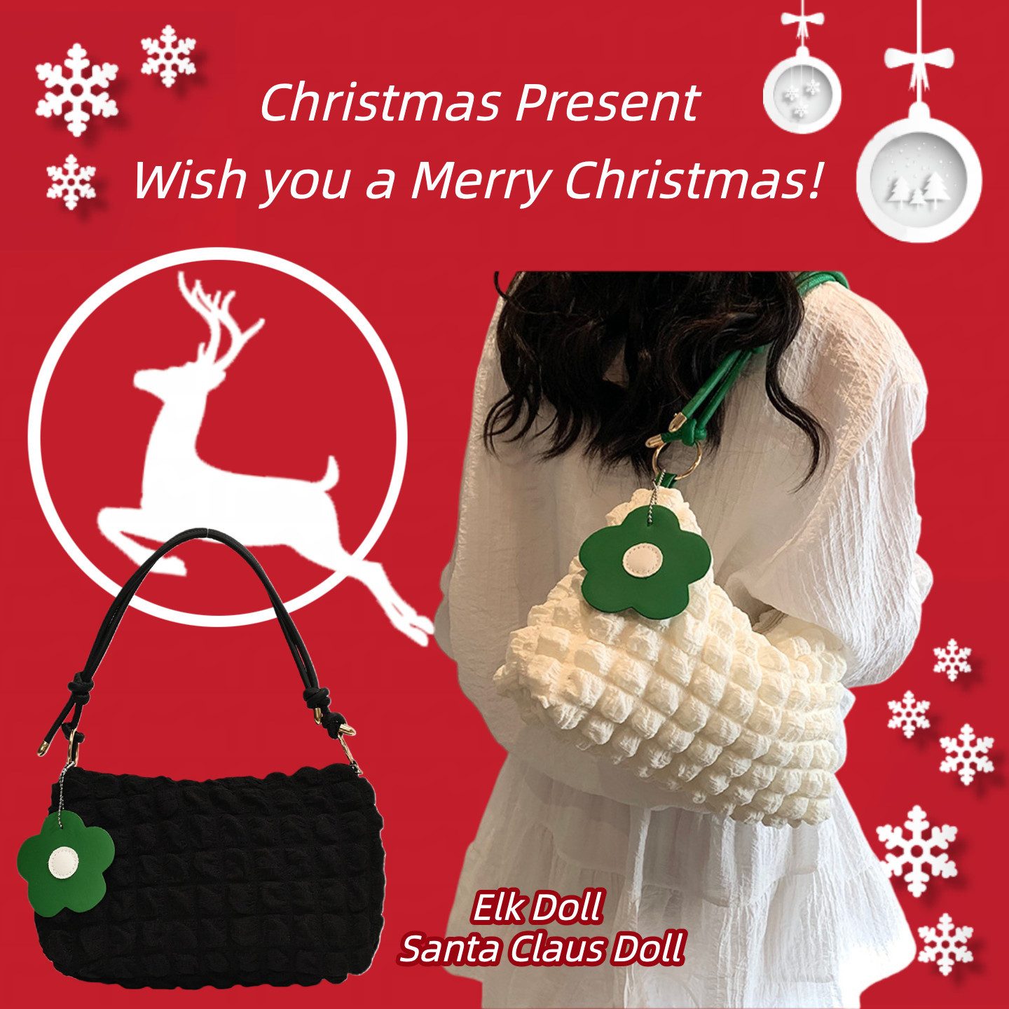 Super Solu Schultertasche 2-Taschen/ Exklusives Weihnachts-Geschenkset /Damen Handtaschen (Weiß & Schwarz, 2-tlg., 8*16*27cm(B/H/T), ultraleichte Stofftasche, flexibel als Schulter- & Unterarmtasche