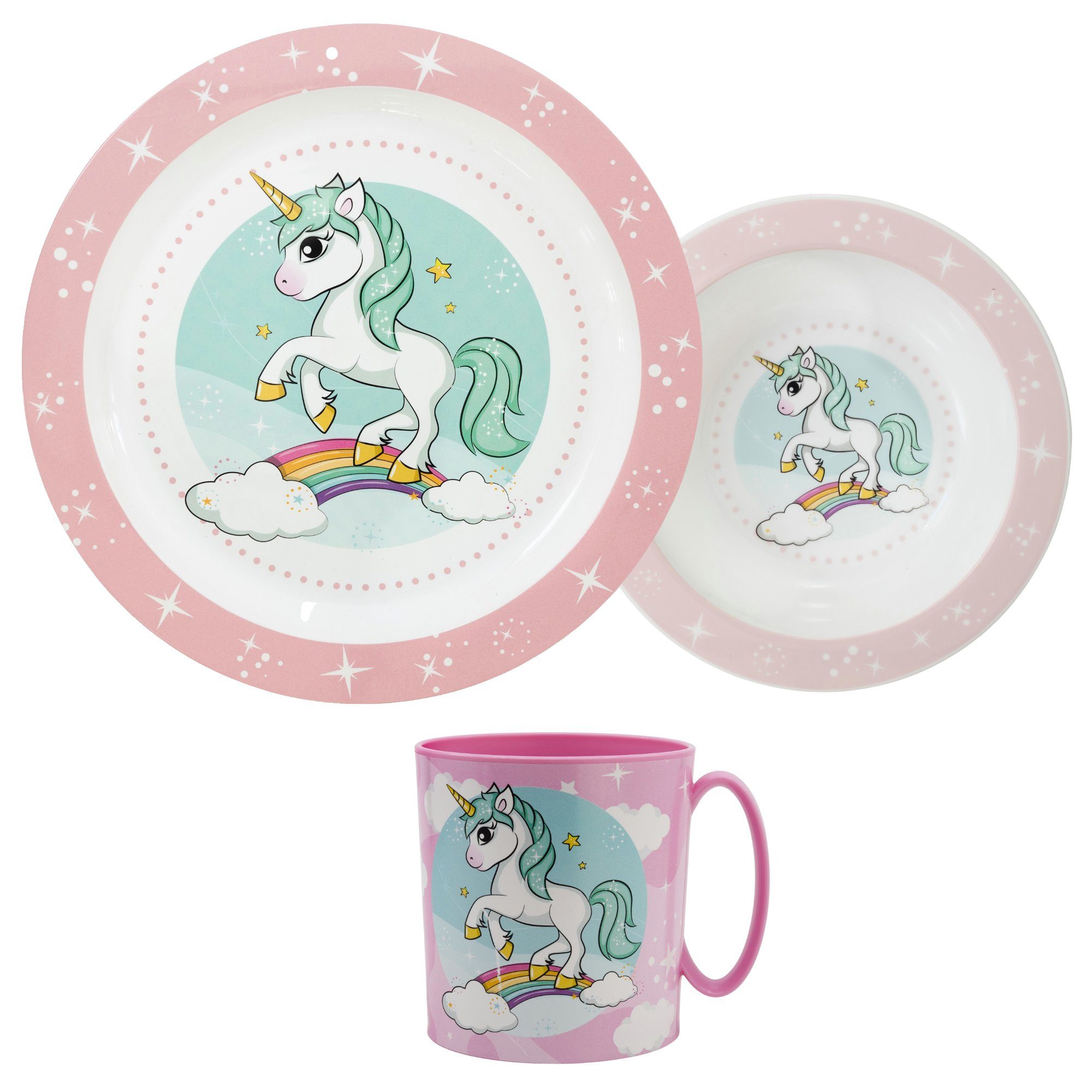Kindergeschirr-Set Kleines Einhorn Unicorn Kinder Geschirr-Set 3 tlg