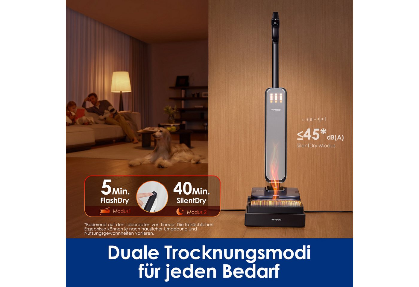 Tineco Nass-Trocken-Sauger FLOOR ONE S9 Scientist Complete, mit Wasserstrahl und Gummiabzieher, 230 W, bis zu 80min Akkulaufzeit, 85° Grad Trocknung, Selbstantrieb
