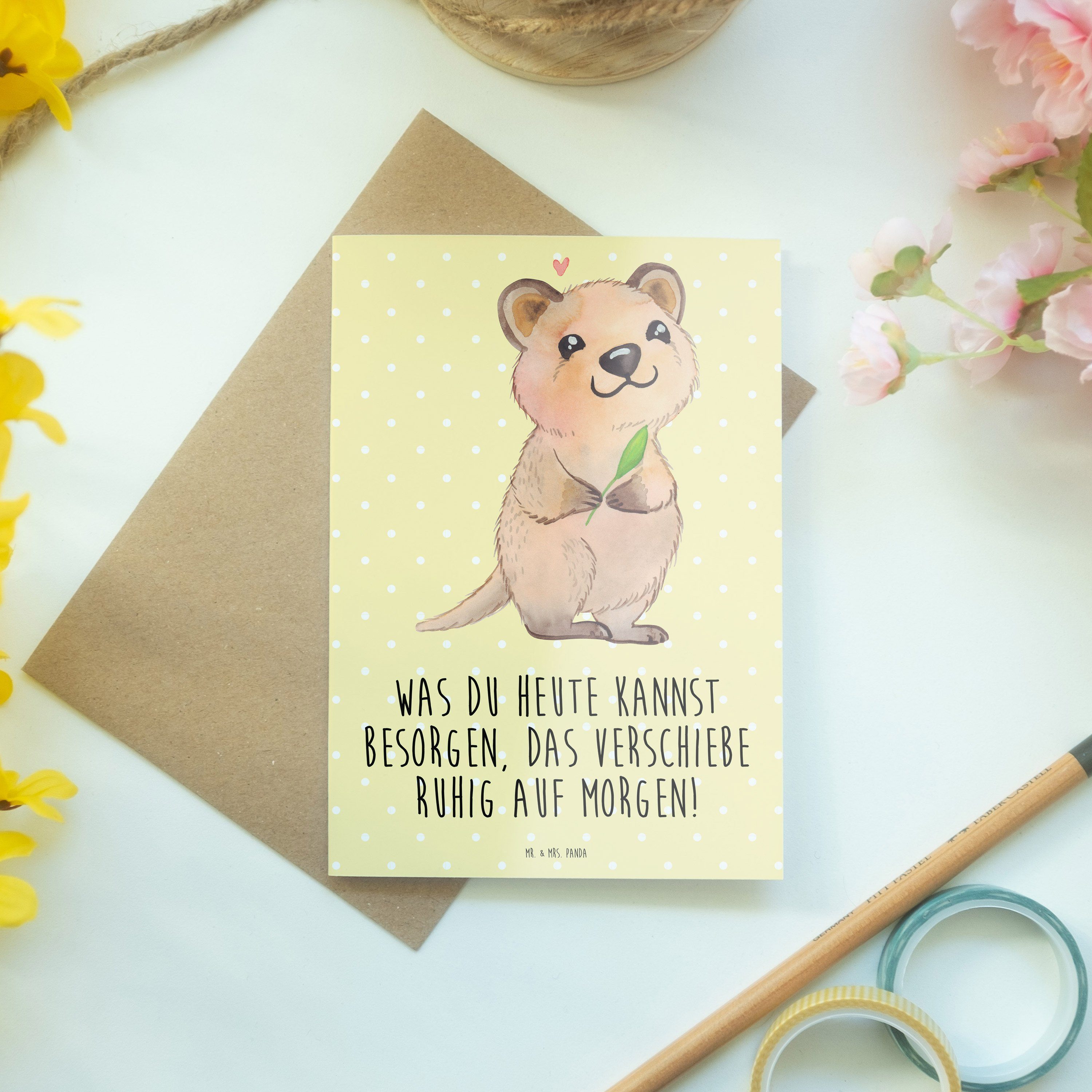 Mrs. l Gute Happy Laune, Quokka Gelb Geschenk, Mr. Grußkarte - - & Hochzeitskarte, Panda Pastell