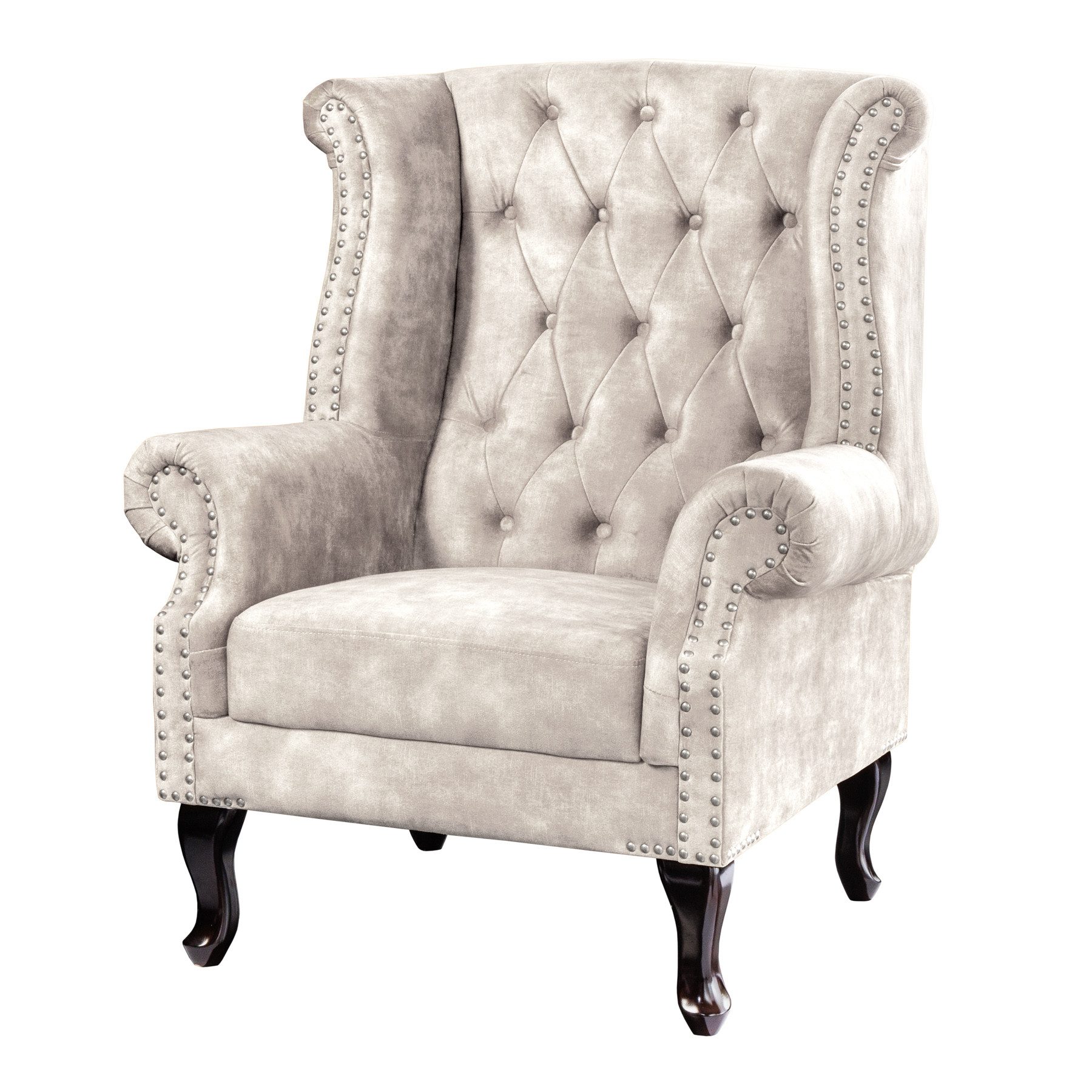 riess-ambiente Ohrensessel CHESTERFIELD 105cm champagner beige/silber- günstig online kaufen