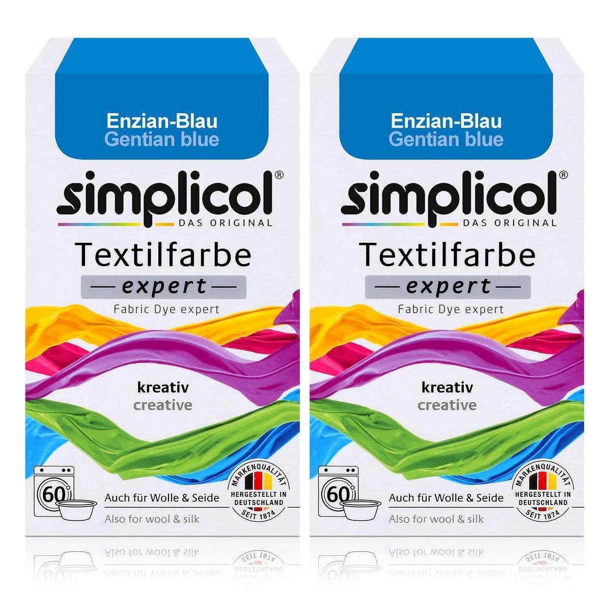 simplicol Textilfarbe Simplicol Textilfarbe expert Enzian-Blau 150g - Farbe zum Färben (2er