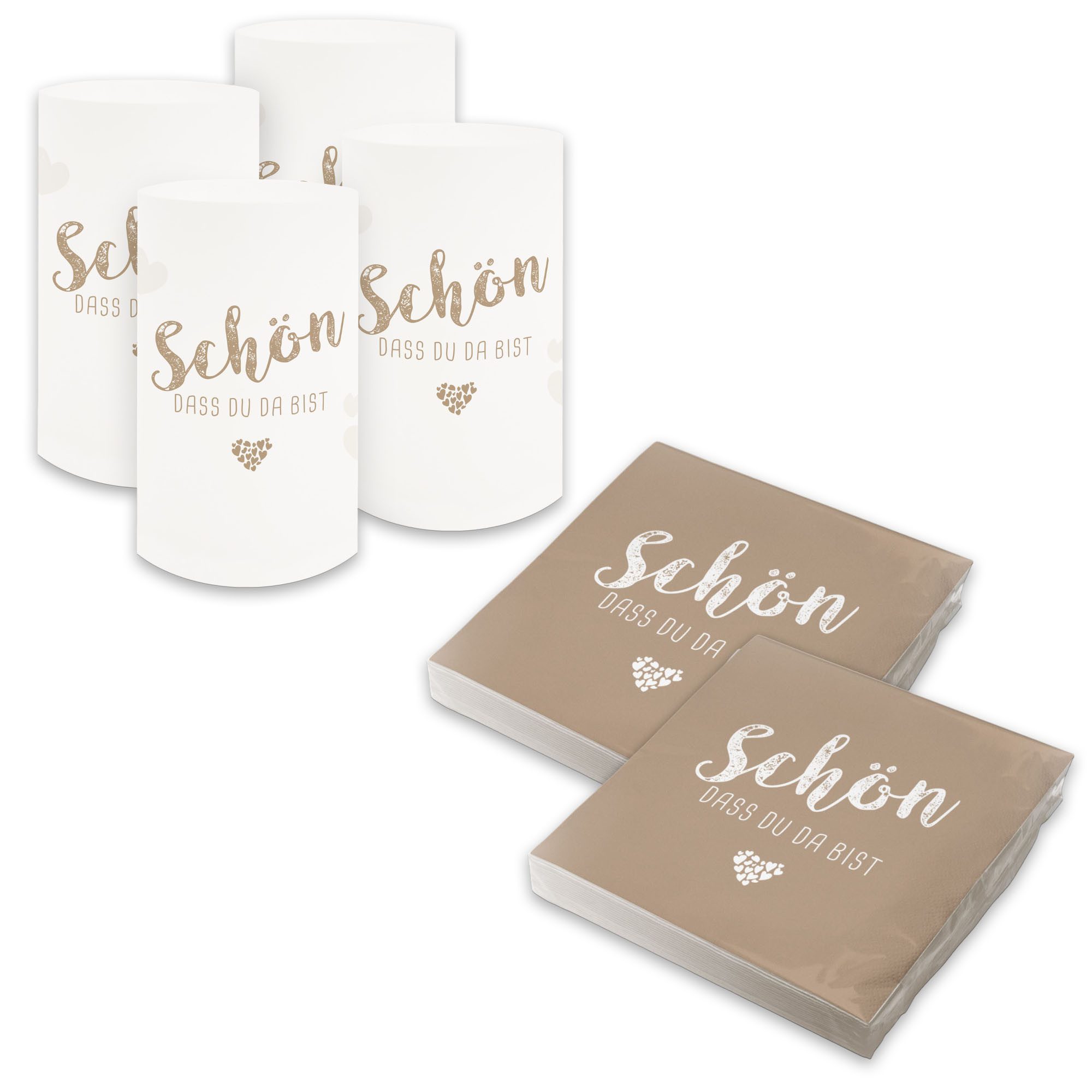 itenga Papierserviette itenga 6x Windlicht + 40x Servietten - Schön dass du da bist - Latte M