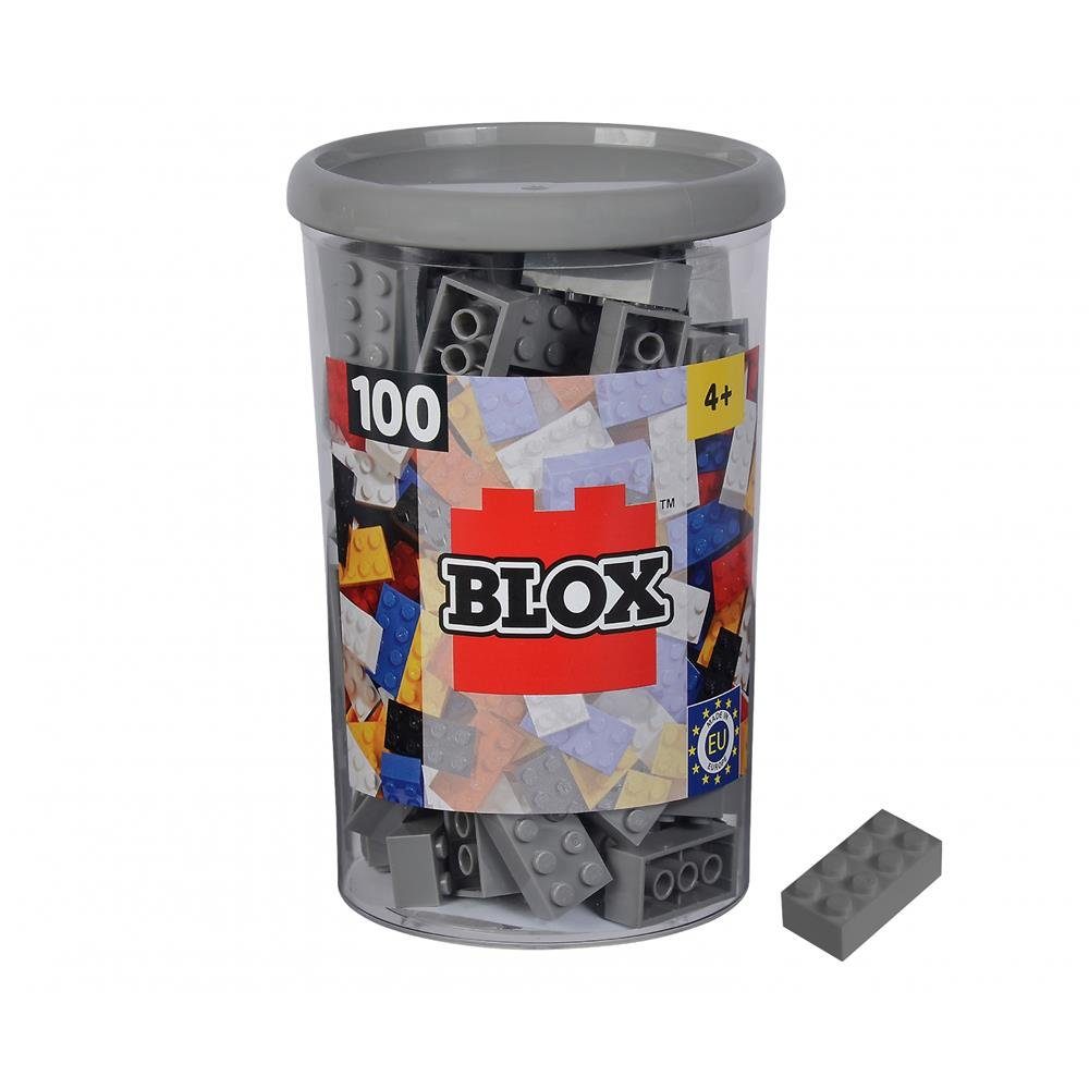 SIMBA Blox 100 8er Spielbausteine, Grau, in Dose, Klemmbausteine, Konstruktionsspielzeug, kompatibel