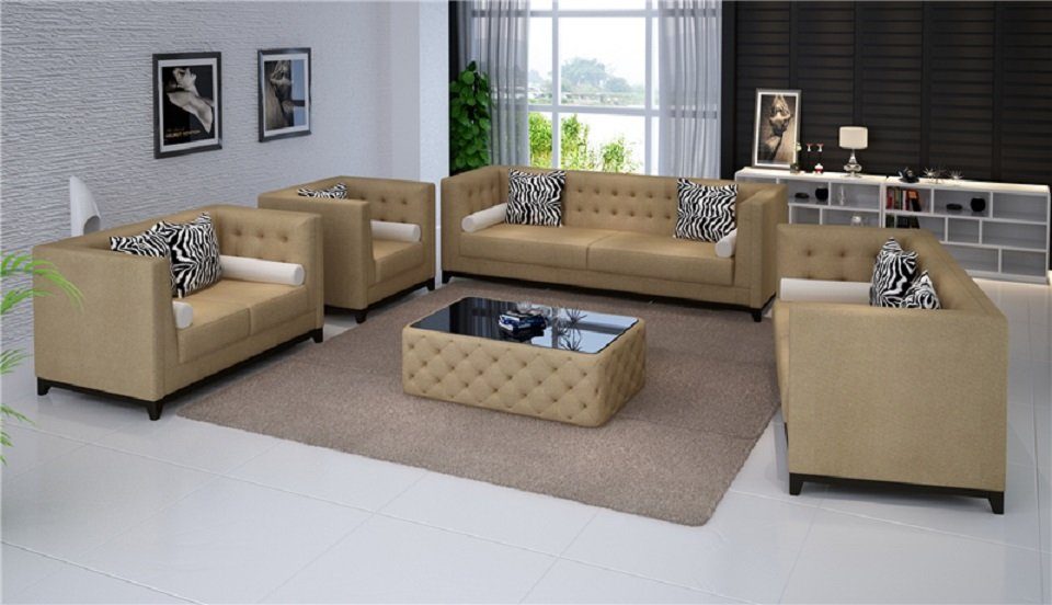 JVmoebel Sofa Sofagarnitur Set Design Sofas Polster Couchen Leder 3 2 Sitzer, Made in Europe Beige