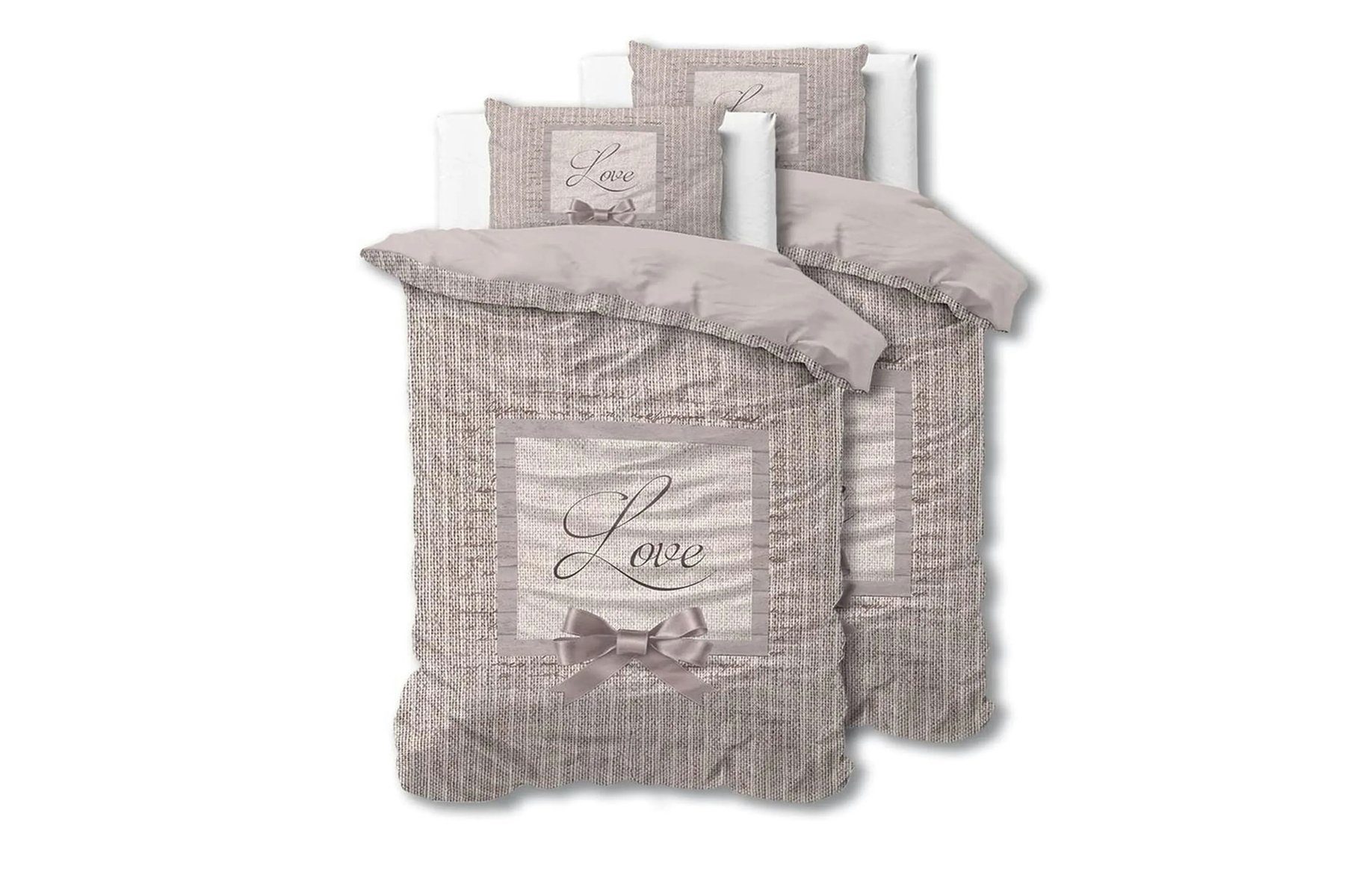 Sitheim-Europe Bettwäsche Bettwäsche 4teilig 135cm x 200cm 4teilig grau - Liebe - weich & bügelfrei Bettbezüge mit Reißverschluss - Bettwäsche Set mit 2 Kissenbezüge 80cm x 80cm…, Baumwolle, 4 teilig