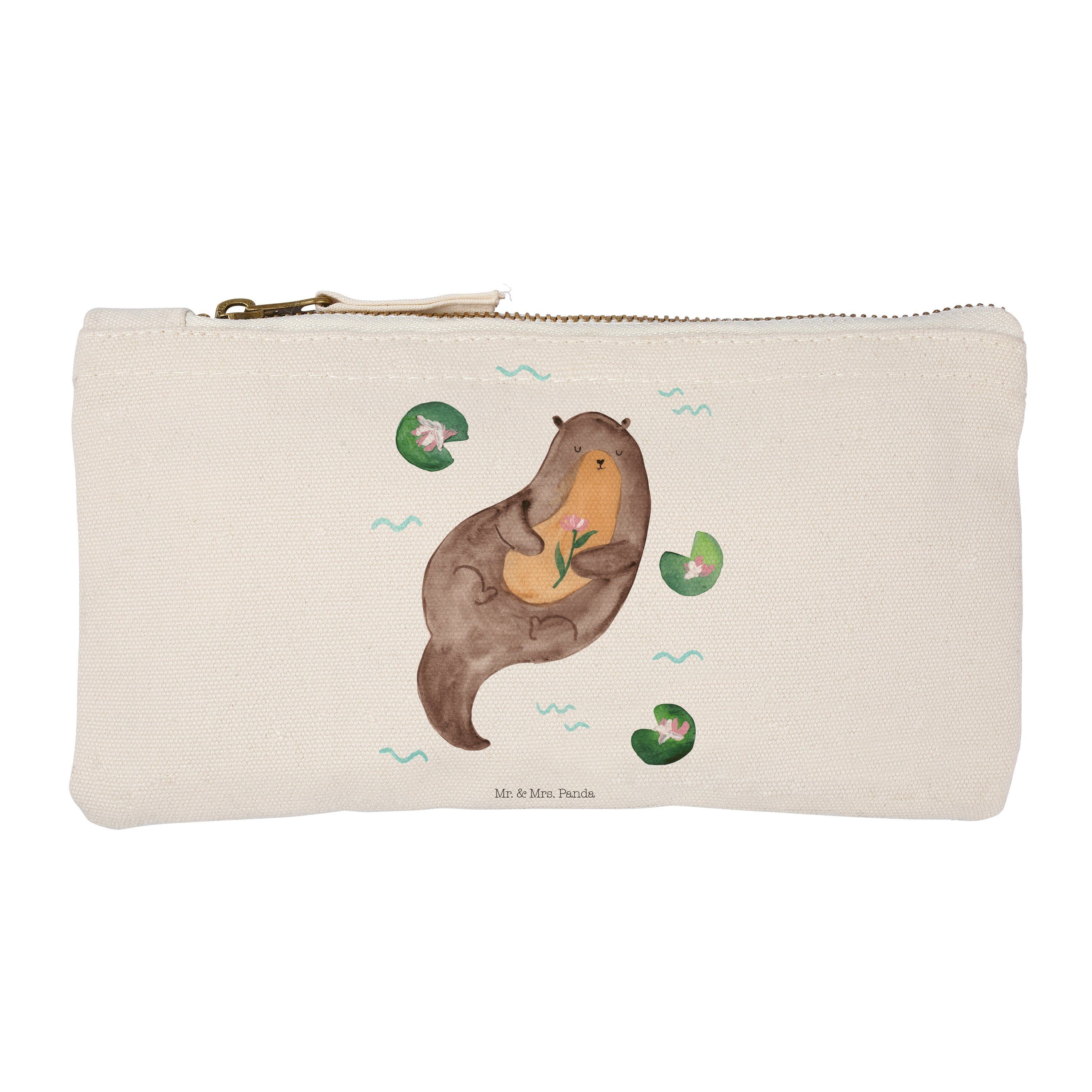 Mr. & Mrs. Panda Kosmetiktasche Otter mit Seerose - Weiß - Schminktasche klein, Damen, Etui, Kosmetiktasche, Stiftemäppchen (1-tlg)
