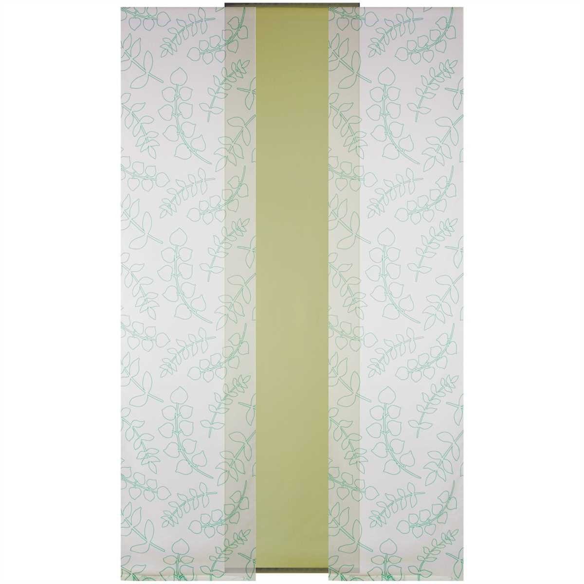 Grün mit Leafs Schiebegardine Transparente Klettband transparent, (3 St), Vorhang, 260cm (BxL), Klettband Bestlivings, 60cm 1 x