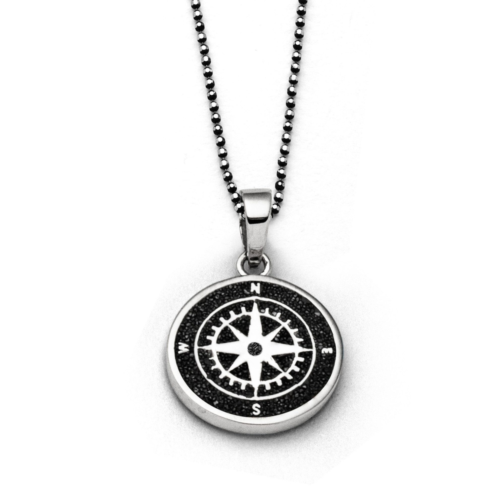 Kettenanhänger P4051 – Kompassrose 2.0 mit Lavasand, 925er Silber, rund 15 mm