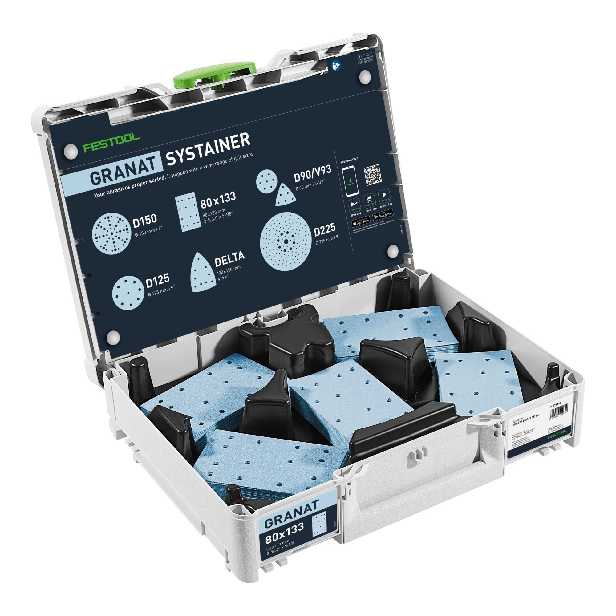 FESTOOL Schleifpapier Festool Schleifmittel-Systainer³ SYS-STF 80X133 GR-Set Granat
