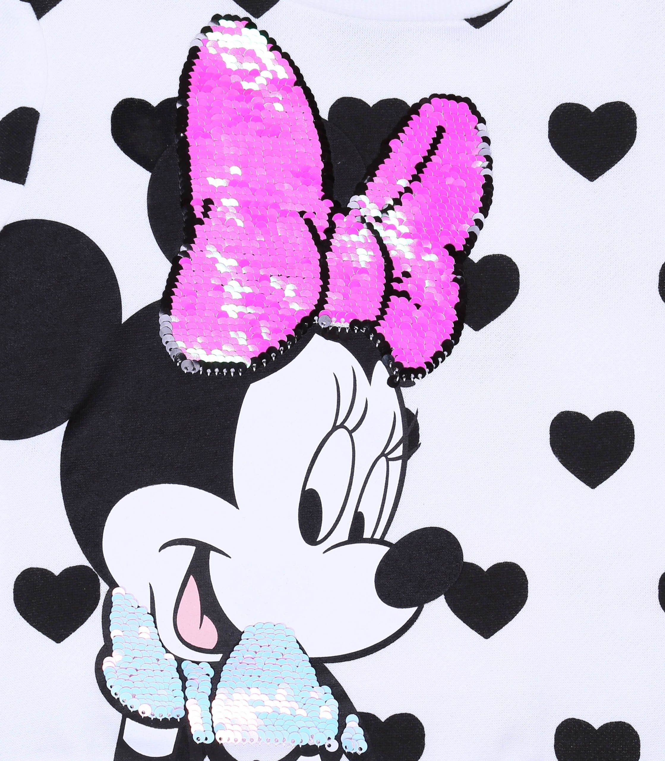 Disney Sweatshirt Weiß-chwarzes Sweatshirt mit Herzen Minnie Mouse Disney 6-7 Jahre