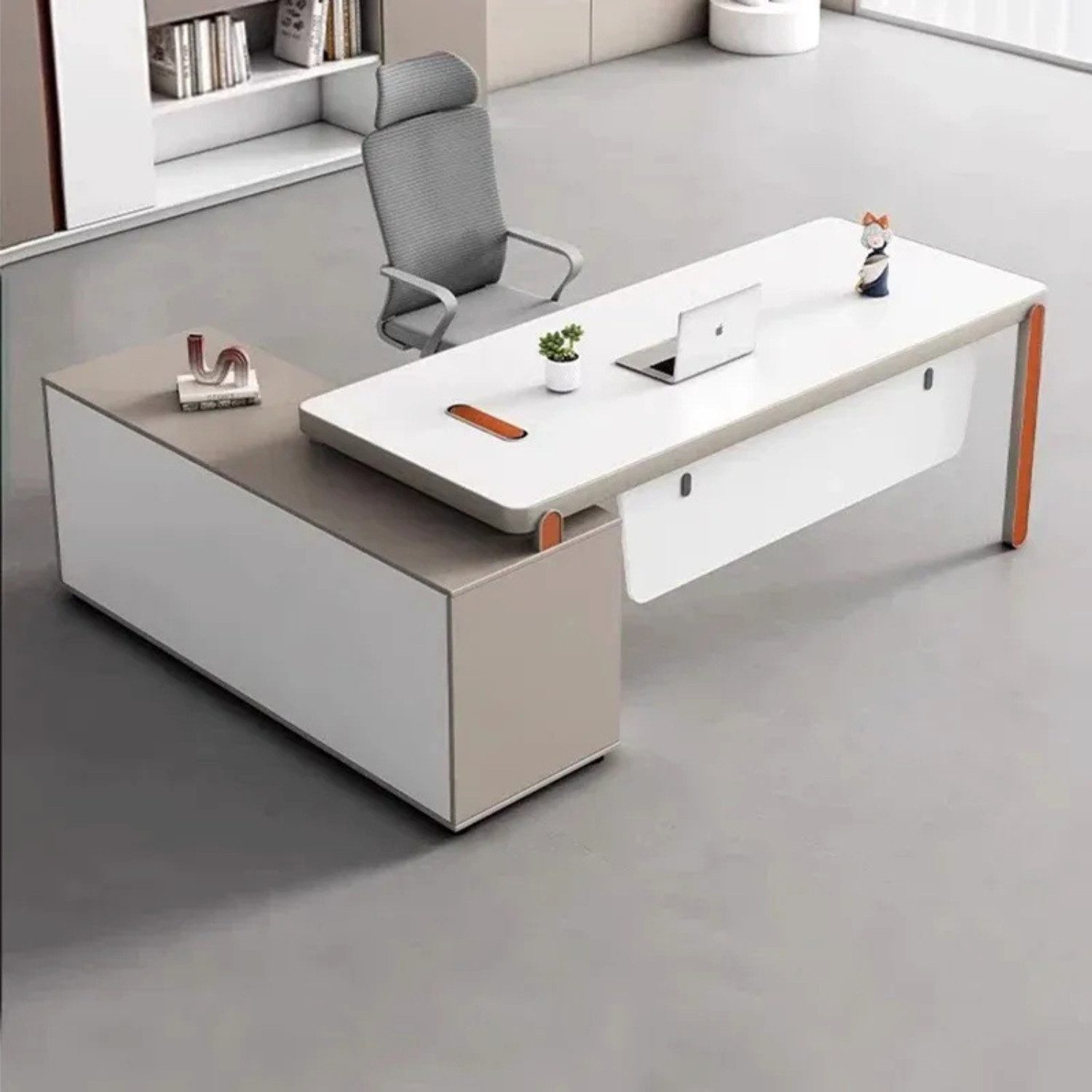 Schreibtisch SCHREIBTISCH Moderner L-Form Computer Desk 180 cm Weiß Taupe
