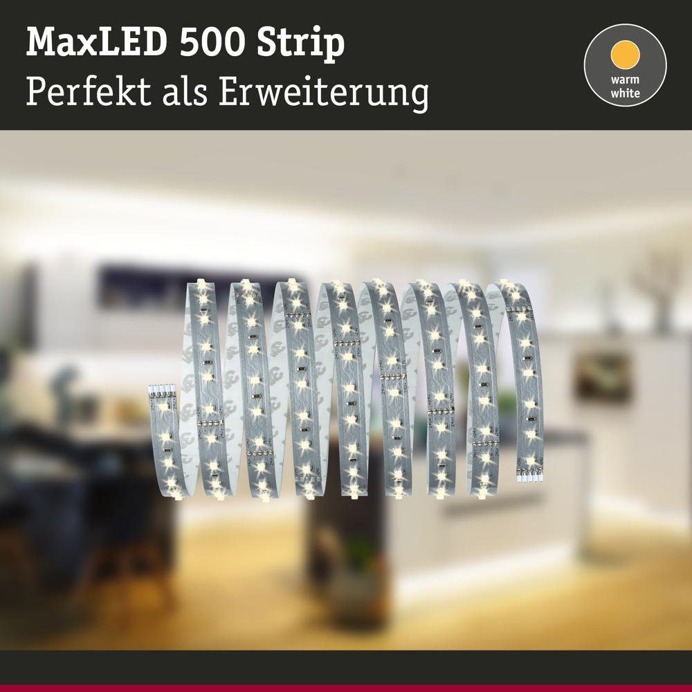 Paulmann LED Stripe Warmweiß, 500, Erweiterung, 1-flammig, silber, LED m, MaxLED Function 2,5 Streifen
