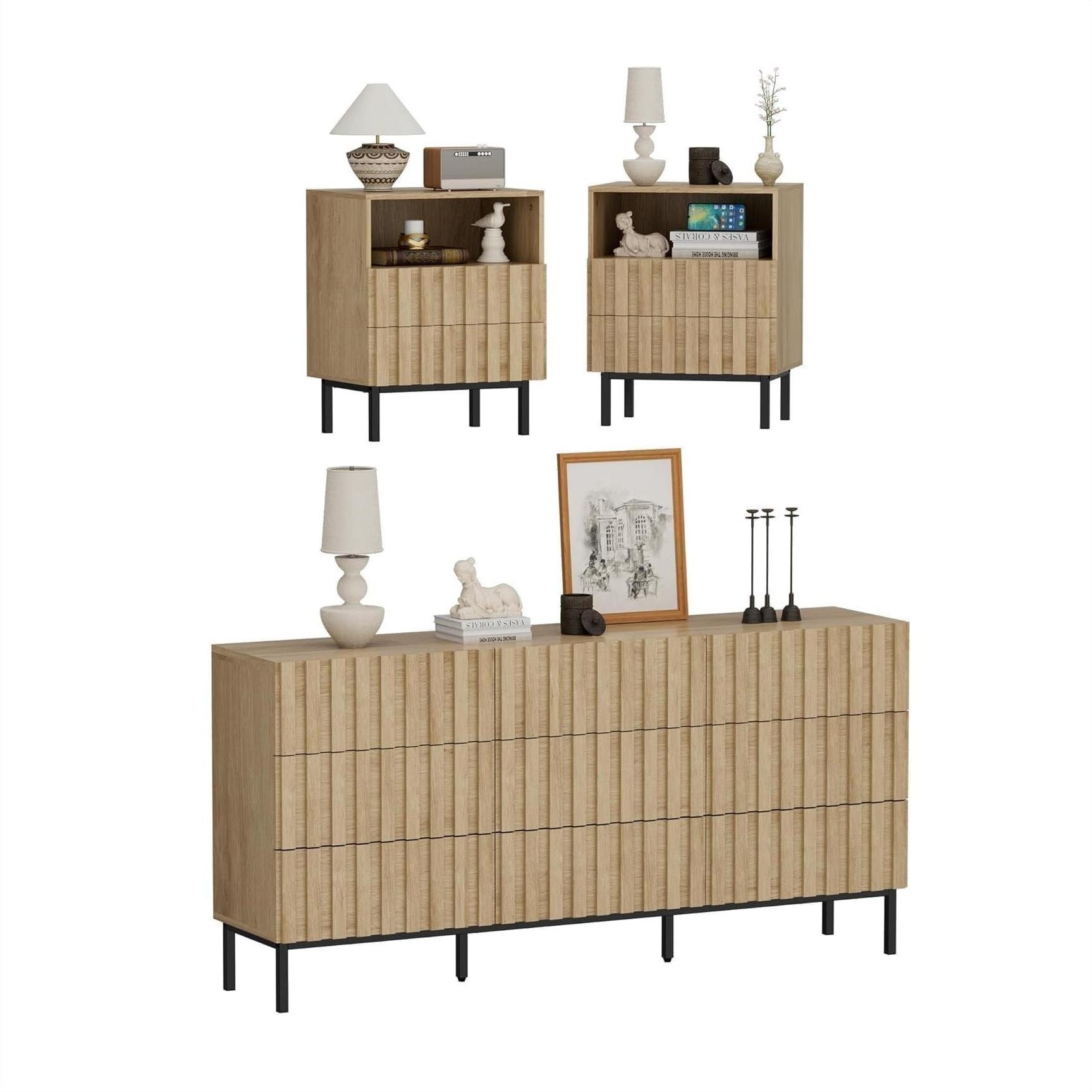 UEV Schlafzimmer-Set 3er-Set Schlafzimmermöbel, Möbelset im Industrial Stil günstig online kaufen