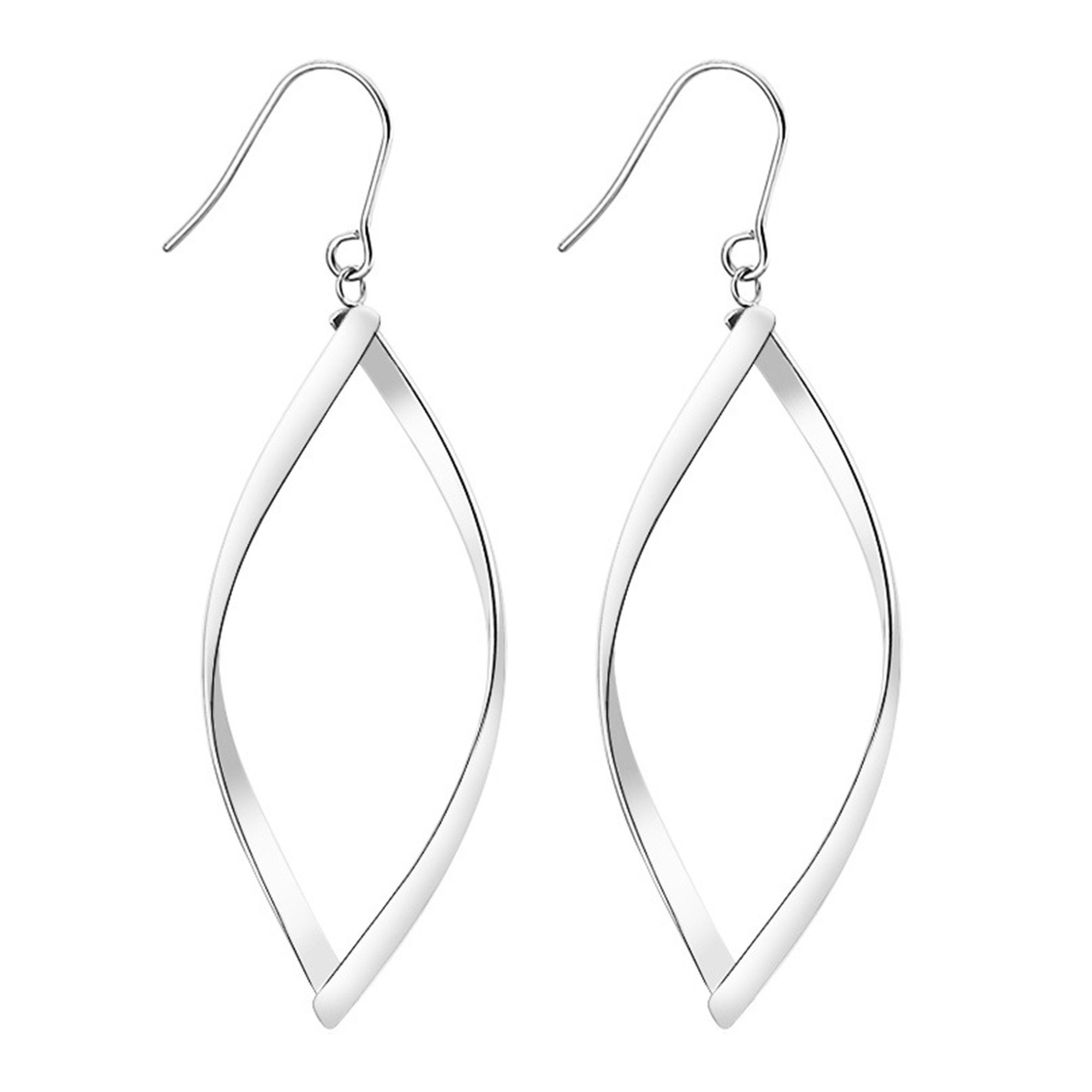 LÖB Paar Ohrhänger 750 Weißgold vergoldet Edelstahl Ohrringe Hängend Tropfen Anhänger XXL (Geschenke für Frauen Damen Beste Freundin Mutter Mama Ehefrau Oma sie zum Geburtstag Weihnachten Weihnachtsgeschenke Schmuck, Inkl. Schmuckbox), Silber Ohrhänger Tropfenform Tropfenanhänger Spirale Modern Lang