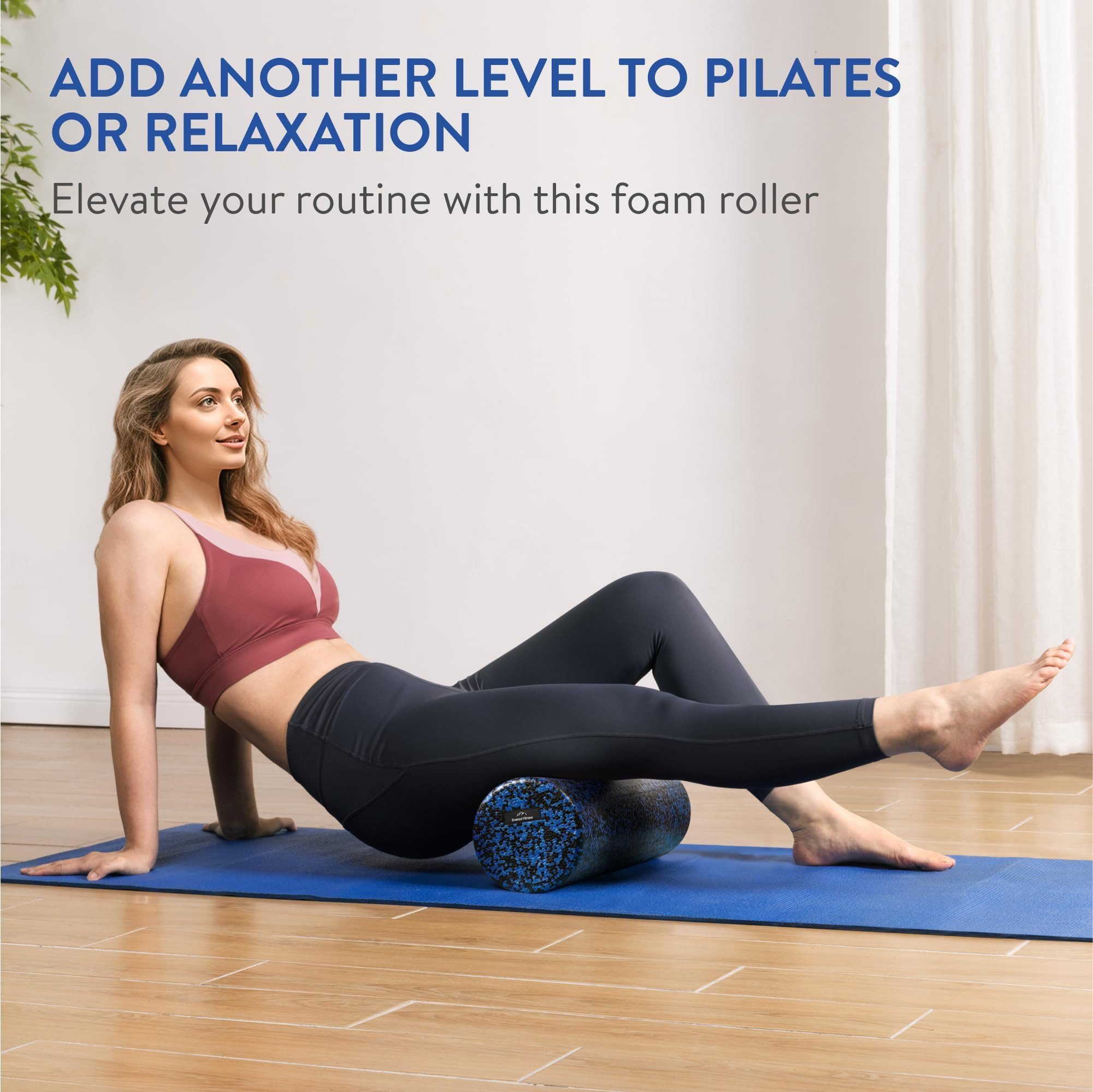 EVEREST FITNESS Faszienrolle Faszienrolle 60 cm Schwarz/Blau für Rücken, Beine und Pilates