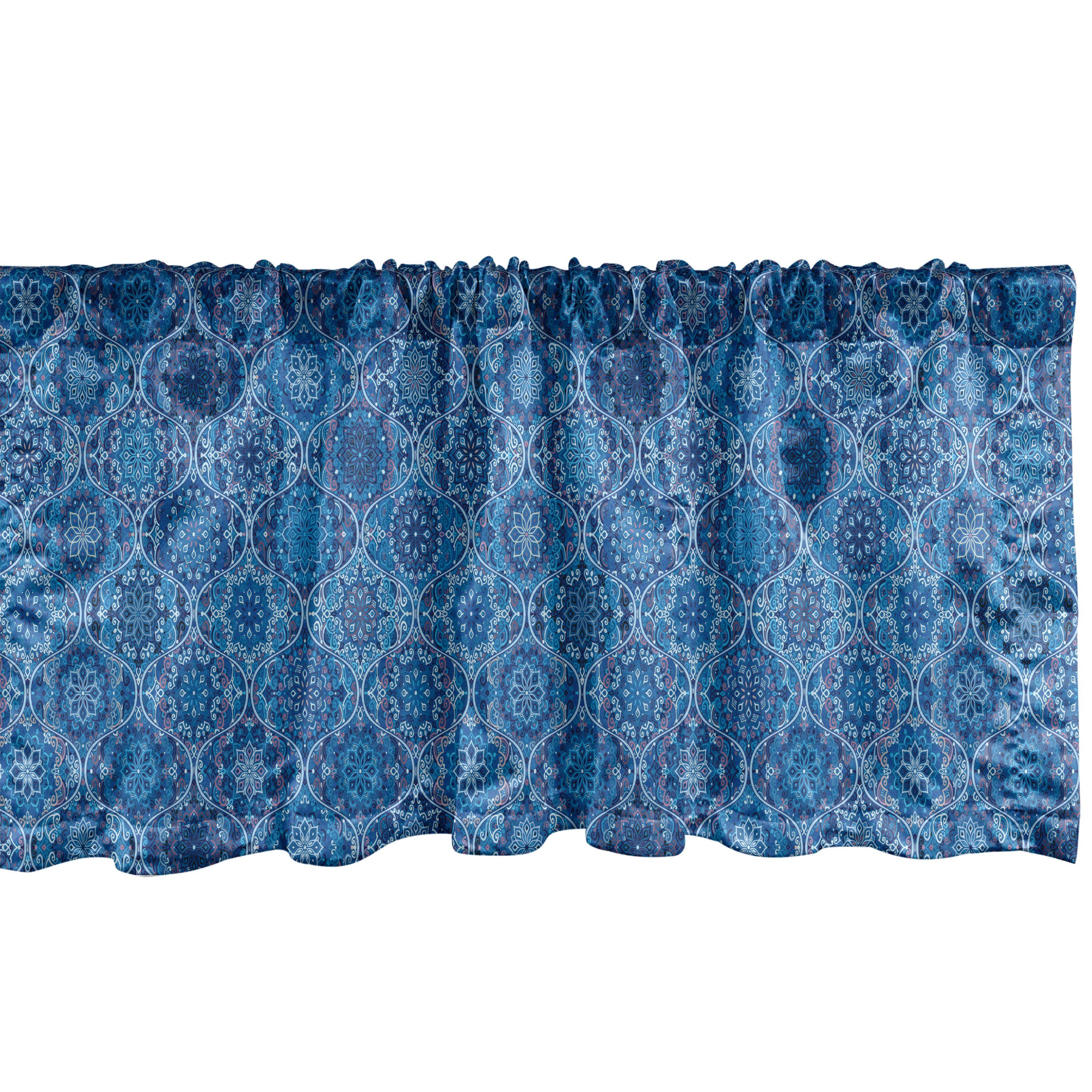 Scheibengardine Vorhang Volant für Küche Schlafzimmer Dekor mit Stangentasche, Abakuhaus, Microfaser, Mosaik Traditionell Blau Arabesque