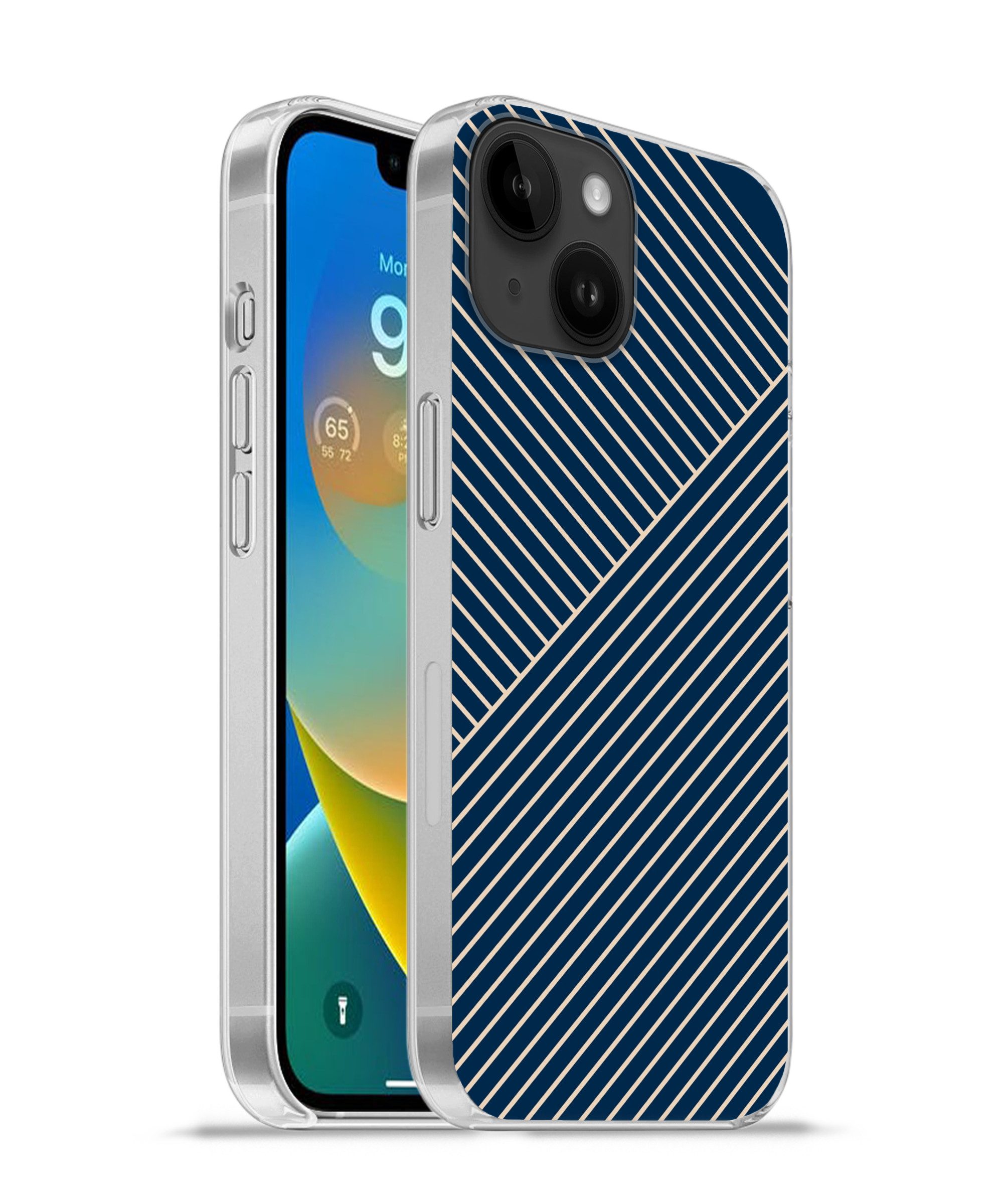 MuchoWow Handyhülle für Apple iPhone 14 Linien - Abstrakt - Blau - Weiß - Minimalistisch, Smartphone-Bumper, Print, Handy Schutzhülle Dünn