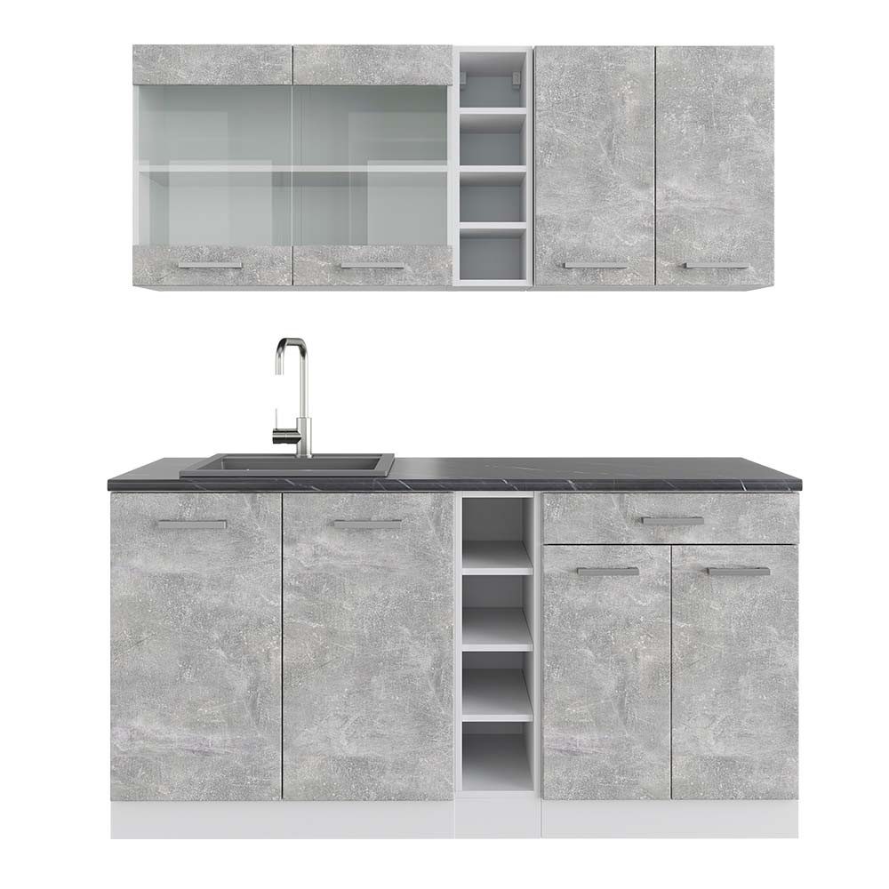 Vicco Küchenzeile R-Line, Beton/Weiß, 160 cm, AP Anthrazit