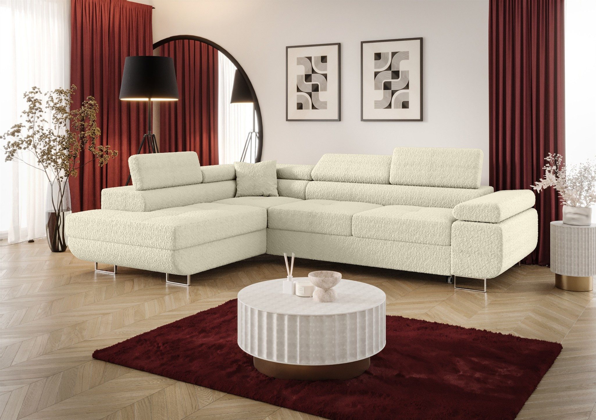 Fun Möbel Ecksofa Schlafsofa FUN MARIKO mit Ottomane in Stoff, Kopfstützen verstellbar
