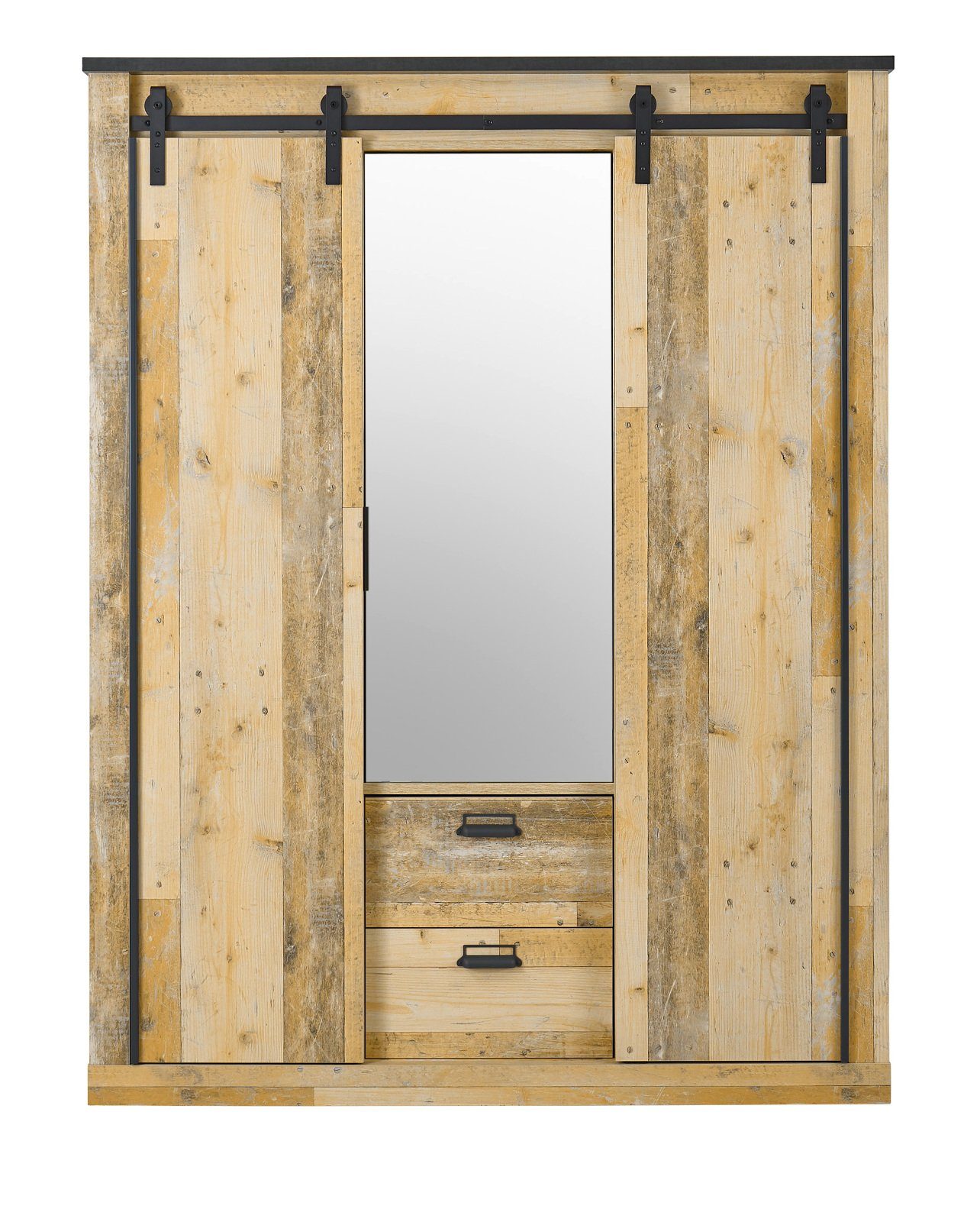 Furn.Design Kleiderschrank Stove (in Used Wood, 163 x 209 cm) mit Schwebetüren, Soft-Close