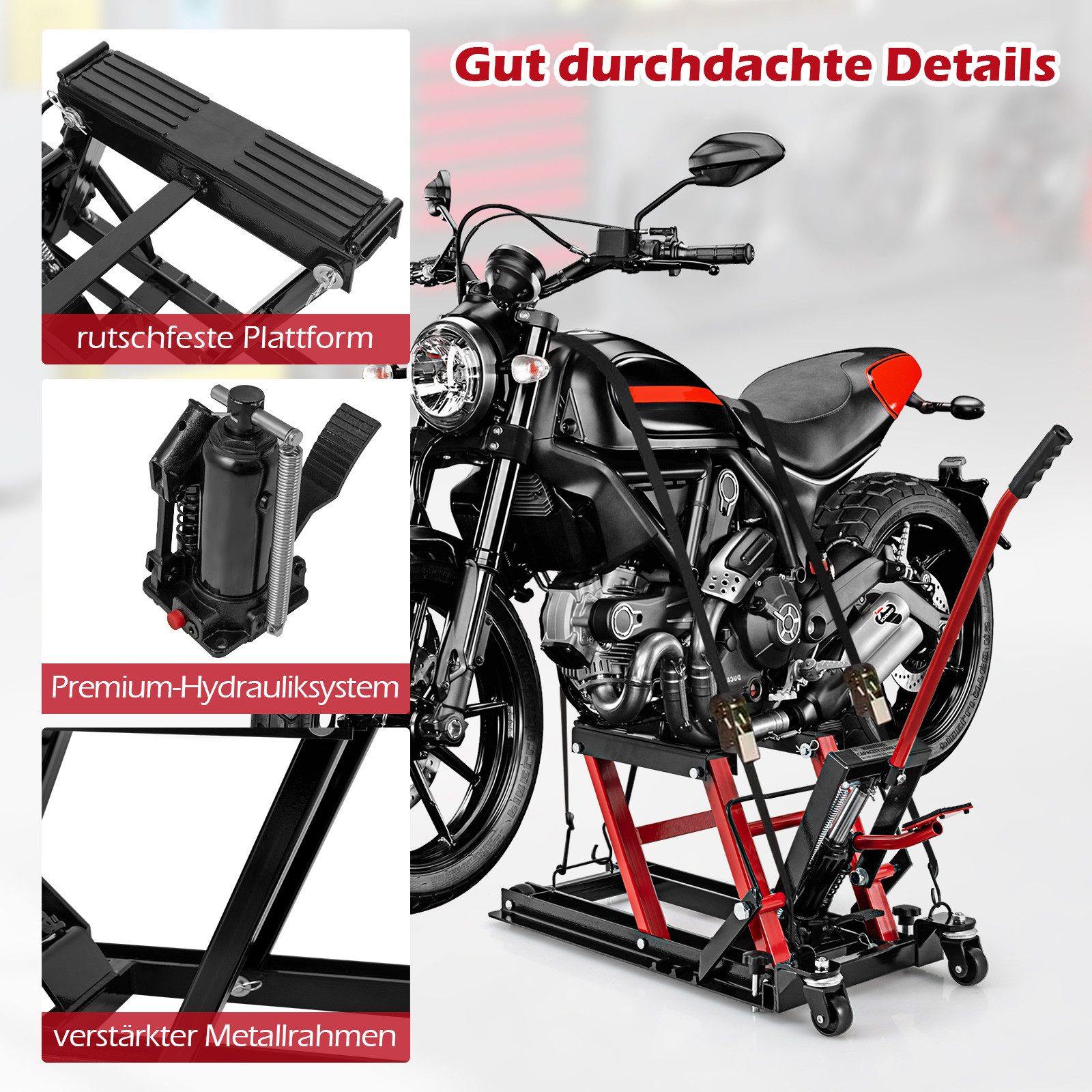 COSTWAY Motorradheber, 3-stufig höhenverstellbar, bis zu 680kg belastbar