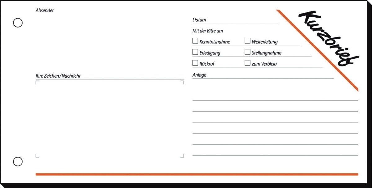 Formularblock Formularbuch Kurzmitteilung 1/3 A4 VE=100 Blatt