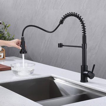 HOMELODY Spültischarmatur Wasserhahn Küche Schwarz mit Ausziehbar Brause Spiralfederarmatur