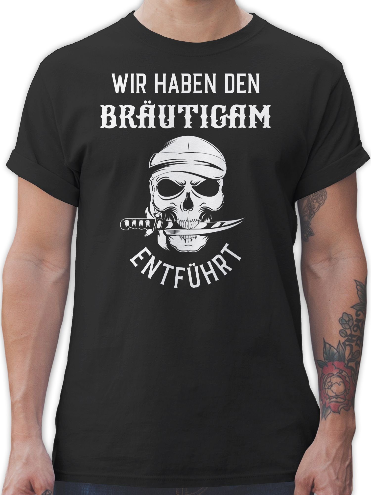 Shirtracer T-Shirt Wir haben den Bräutigam entführt Piratenkopf weiß JGA Männer 01 Schwarz