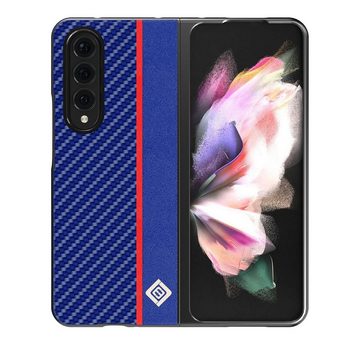 Wigento Handyhülle Für Samsung Galaxy Z Fold4 5G Carbon Kunststoff Handy Tasche Hülle Etuis Blau