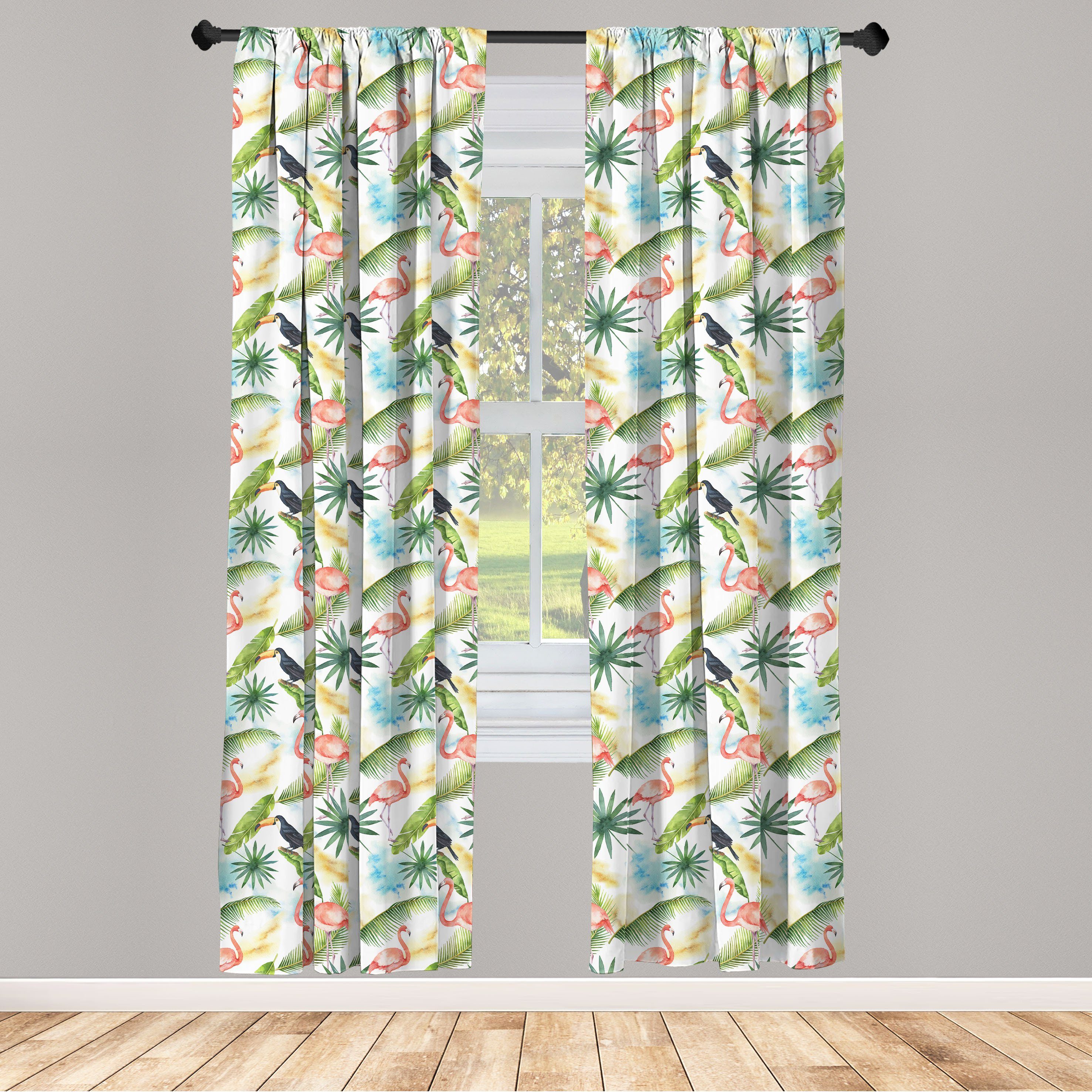 Vorhang Toucan Wohnzimmer hawaiisch für Flamingo Abakuhaus, Aquarell Microfaser, Schlafzimmer Gardine Dekor,