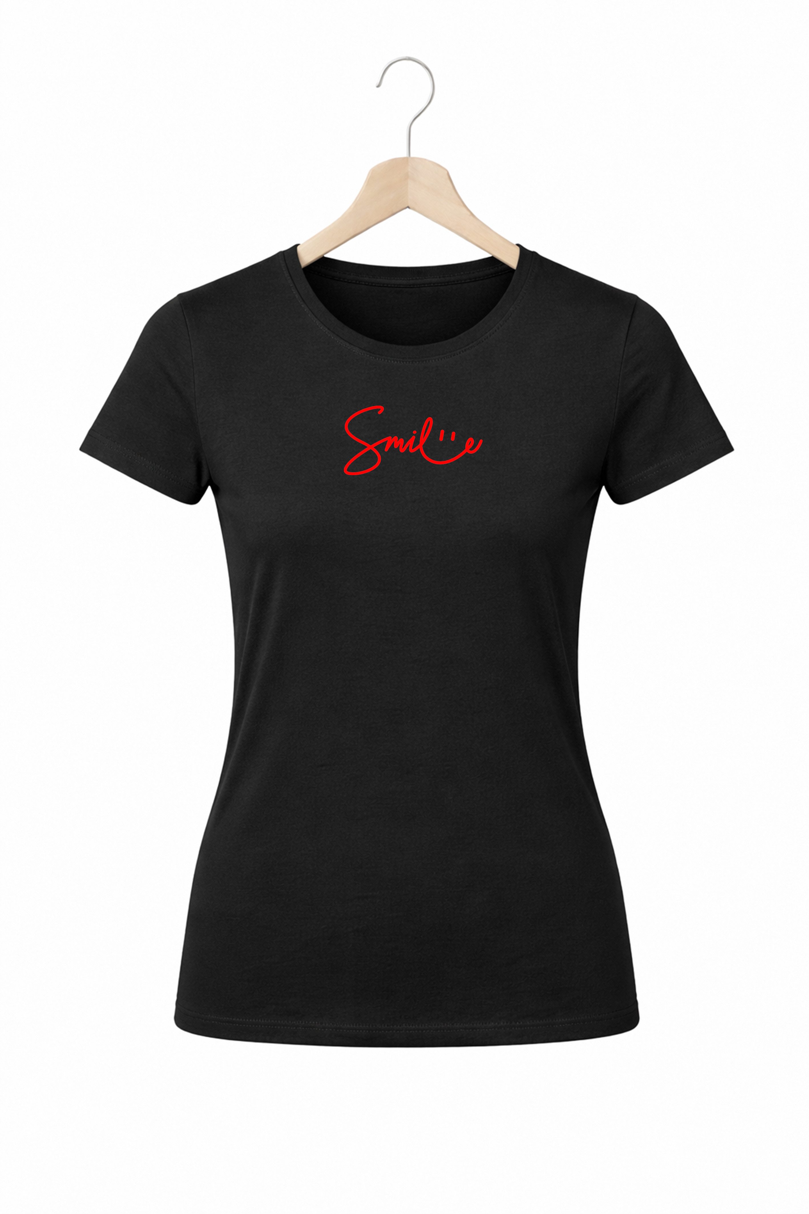 T-Shirt Damen Shirt Basic Top Sommer Rundhals Smile
