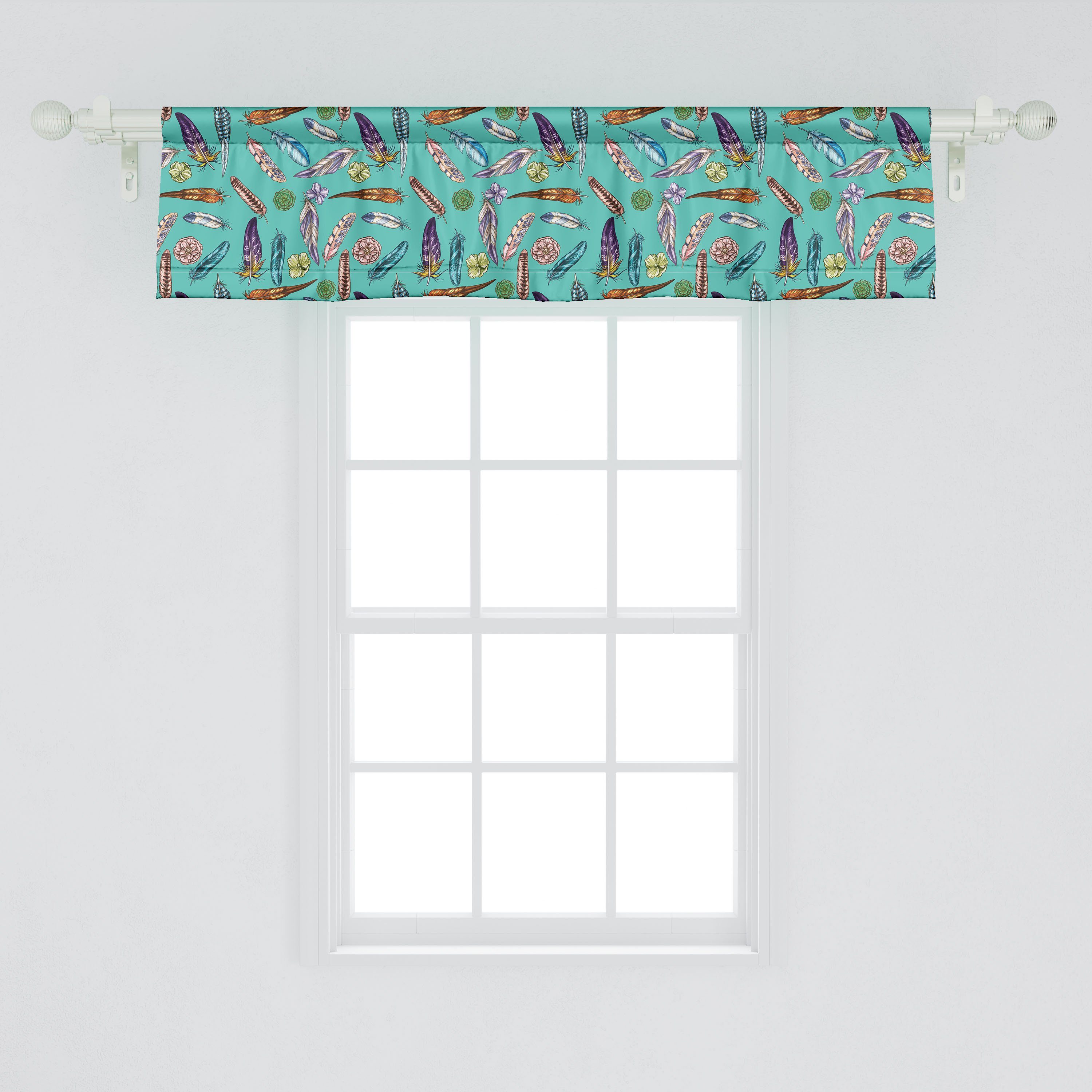 Volant Microfaser, Vorhang Küche Feder Ethnic Abakuhaus, Stangentasche, Motiv für Tribal Dekor Plumage Scheibengardine mit Schlafzimmer