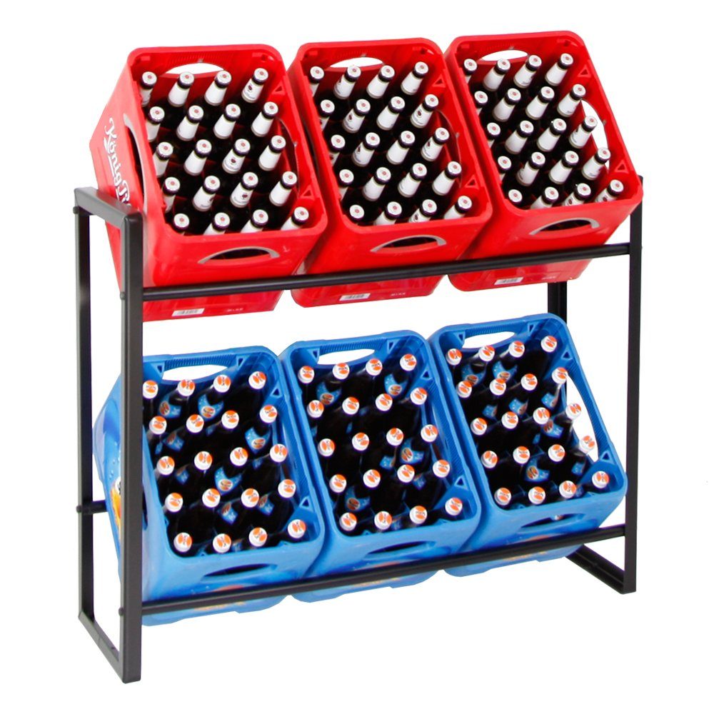 PROREGAL® Standregal Getränkekistenregal Königssee, HxBxT 82x105x32 cm, 6 Kästen, Getränkeregal, Schwarz, 2 Ebenen, 100kg Traglast pro Ebene, stabiles Kistenregal