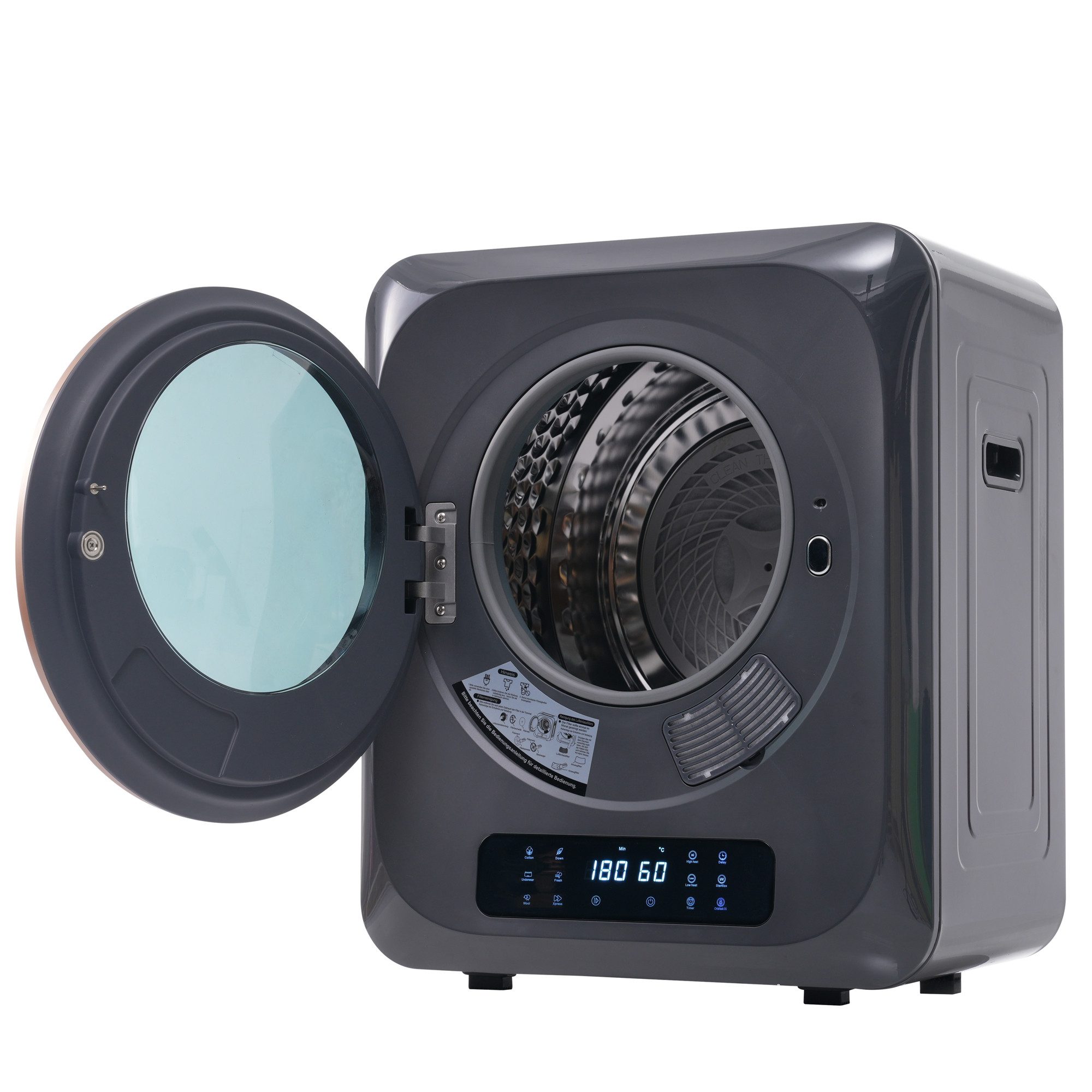 DOPWii Ablufttrockner Abgastrockner, Edelstahltrockner, 3 kg, tatsächlich bis zu 4 kg, 850 W, Mehrfachfiltration,6 Programme,6 Funktionen,Überhitzungsschutz