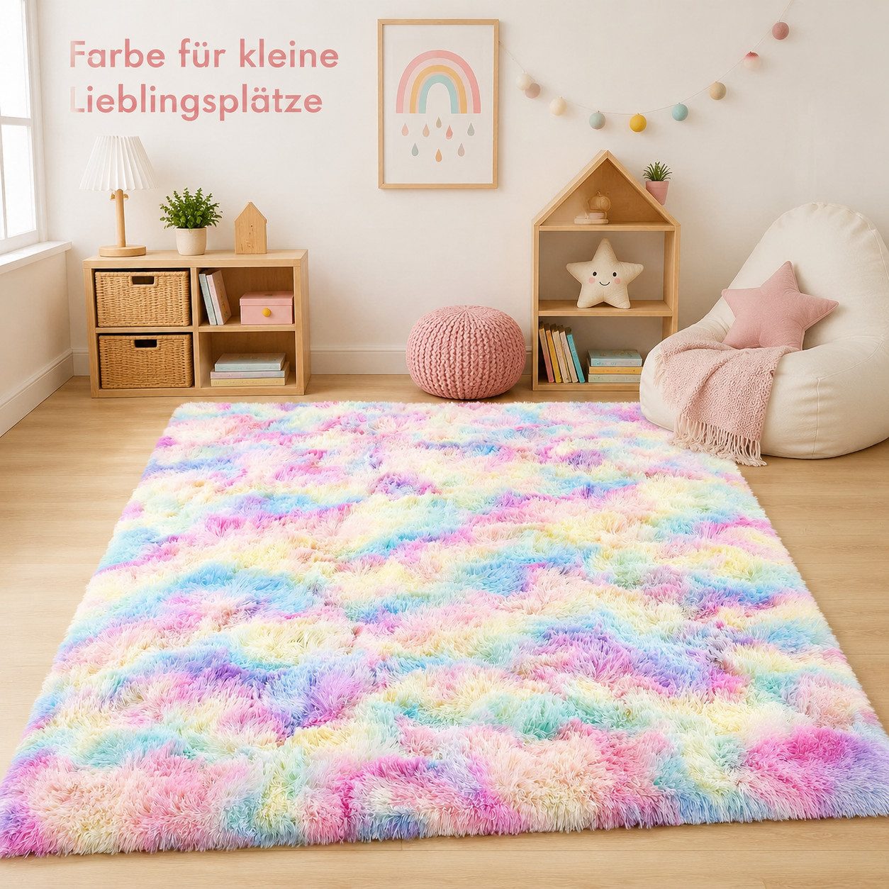 Lochas Hochflor-Teppich Hochflor Teppich Shaggy Tie-Dye Design weich flauschig Wohnzimmer, weich, flauschig, rutschhemmend, waschbar, pflegeleicht – Bild 4 von 5
